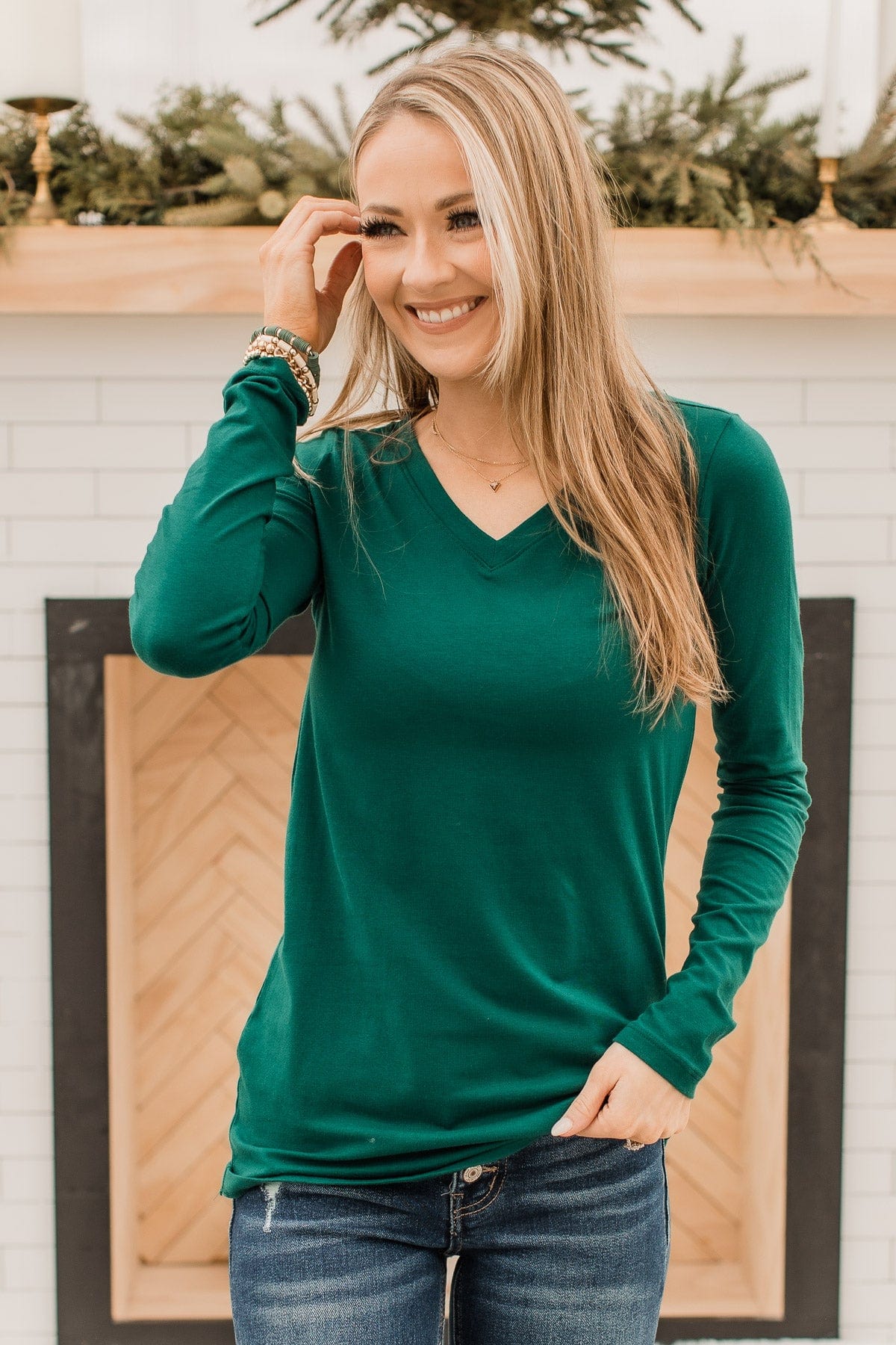 Trust The Timing Long Sleeve Top- Dark Green - Image 3
