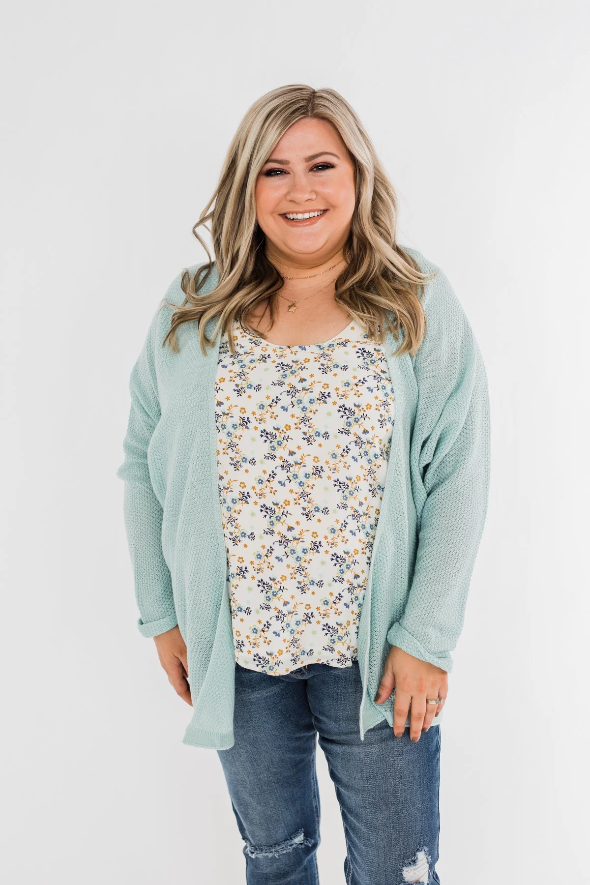 Truth Be Told Knitted Cardigan- Aqua Blue - Image 5