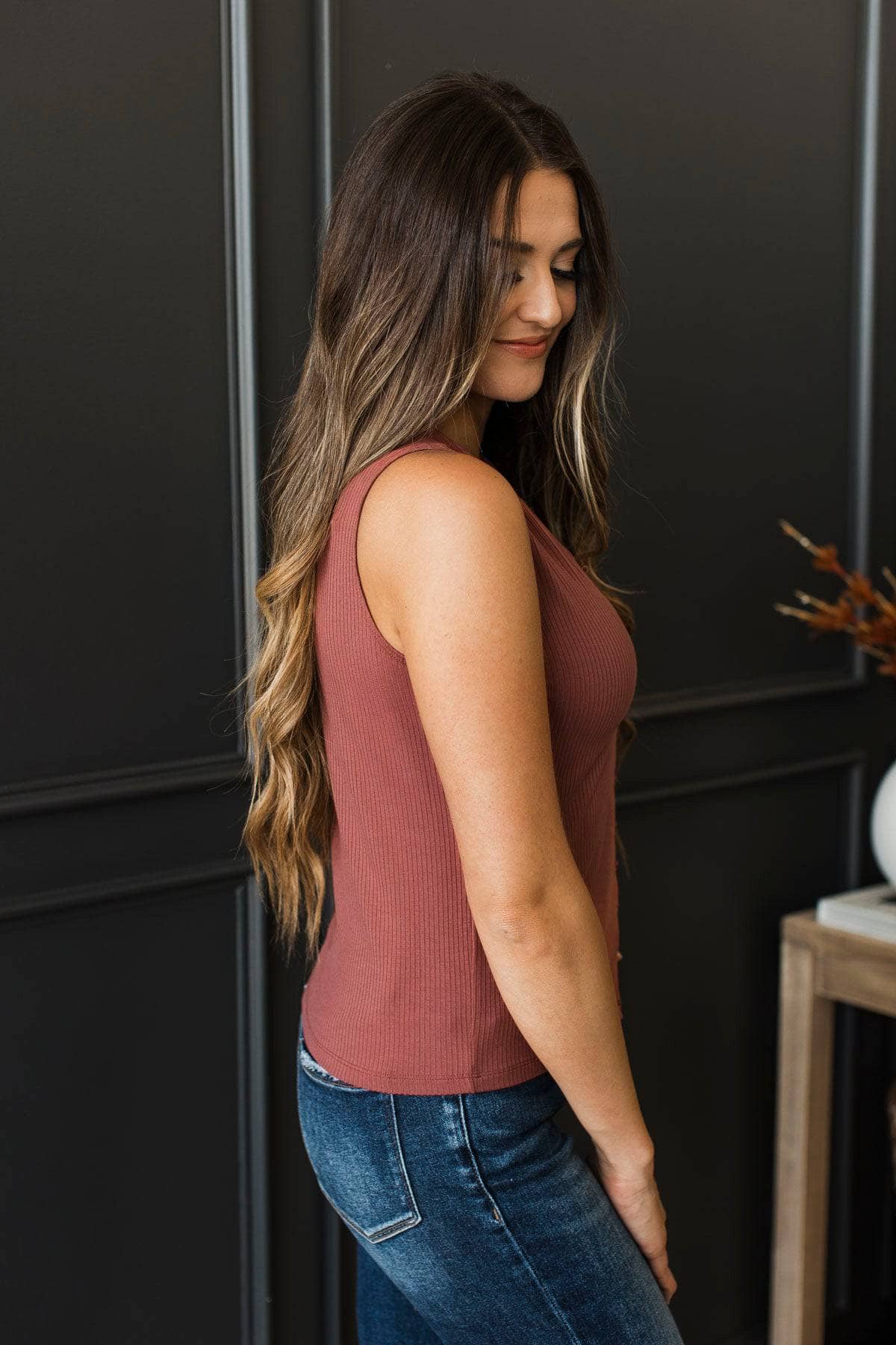 Truthfully In Love Ribbed Button Tank Top- Sienna - Image 5