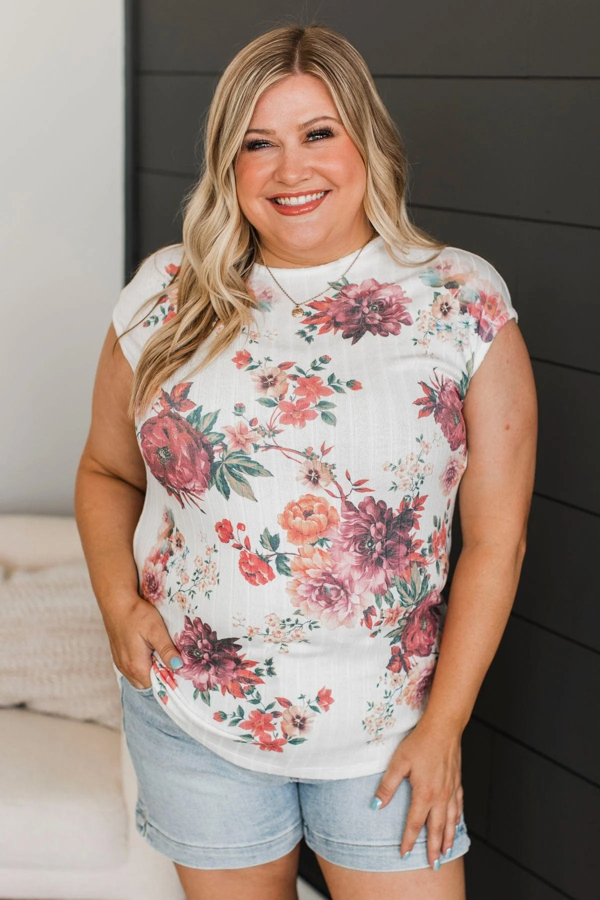 Try My Luck Floral Top- Ivory - Image 2