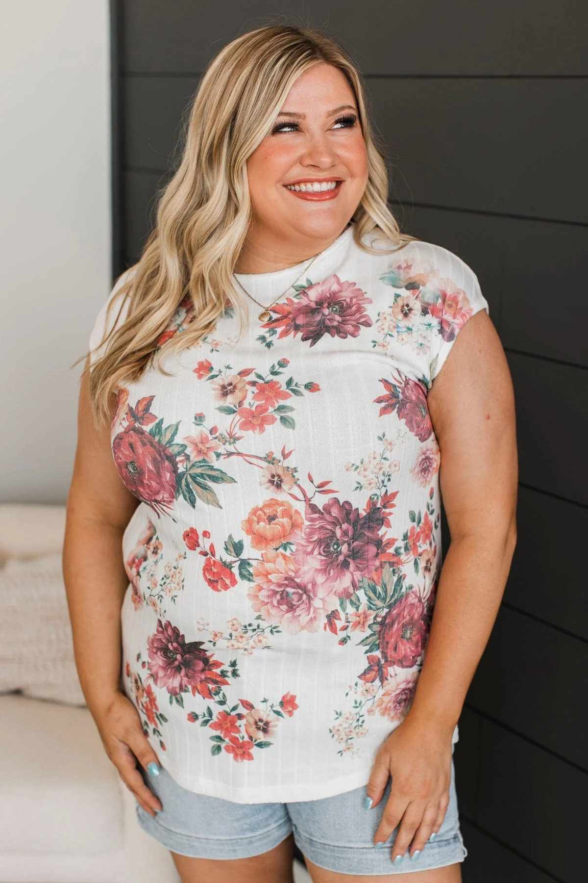 Try My Luck Floral Top- Ivory - Image 4