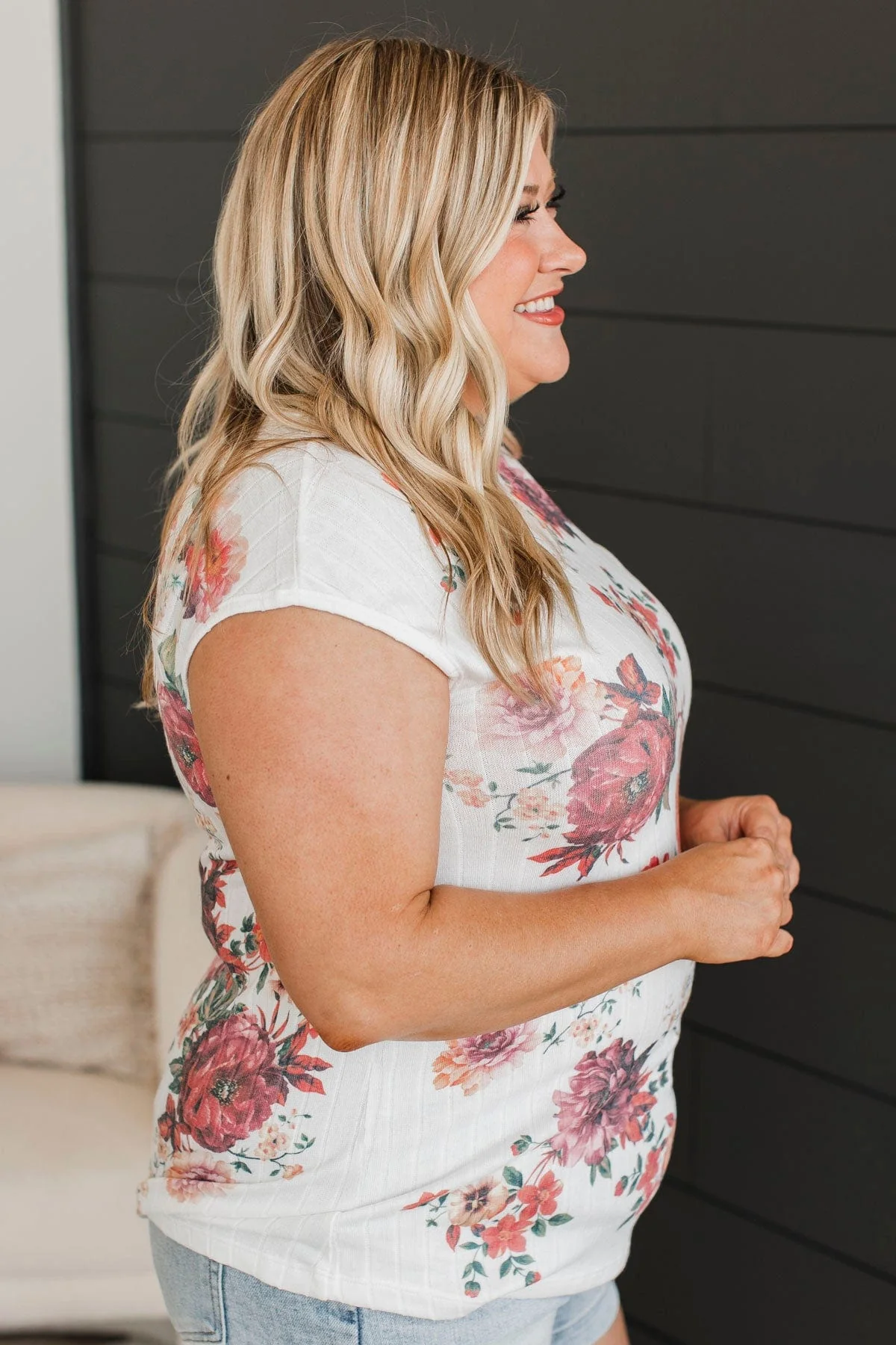 Try My Luck Floral Top- Ivory - Image 6