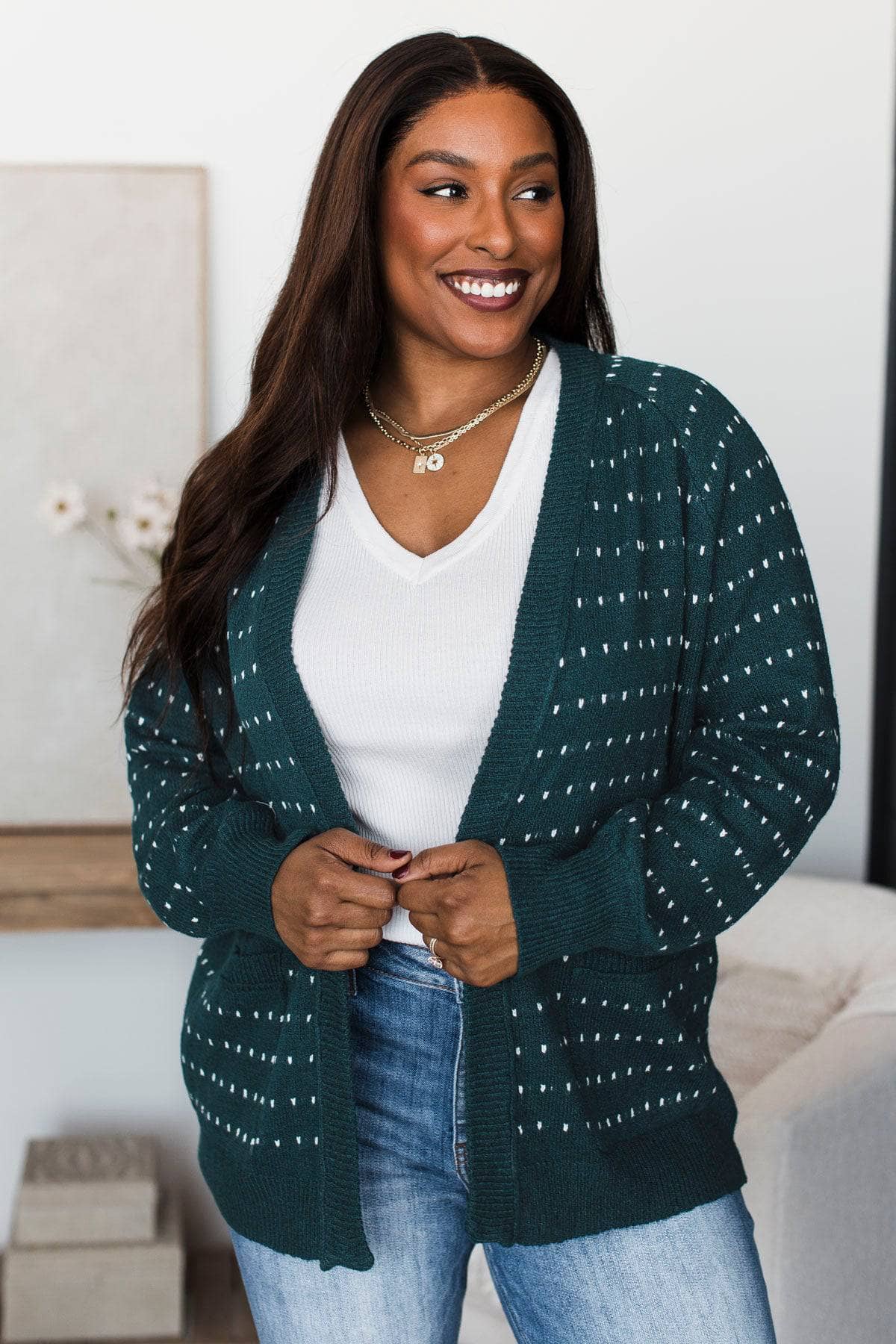 Try Something New Striped Knit Cardigan- Teal
