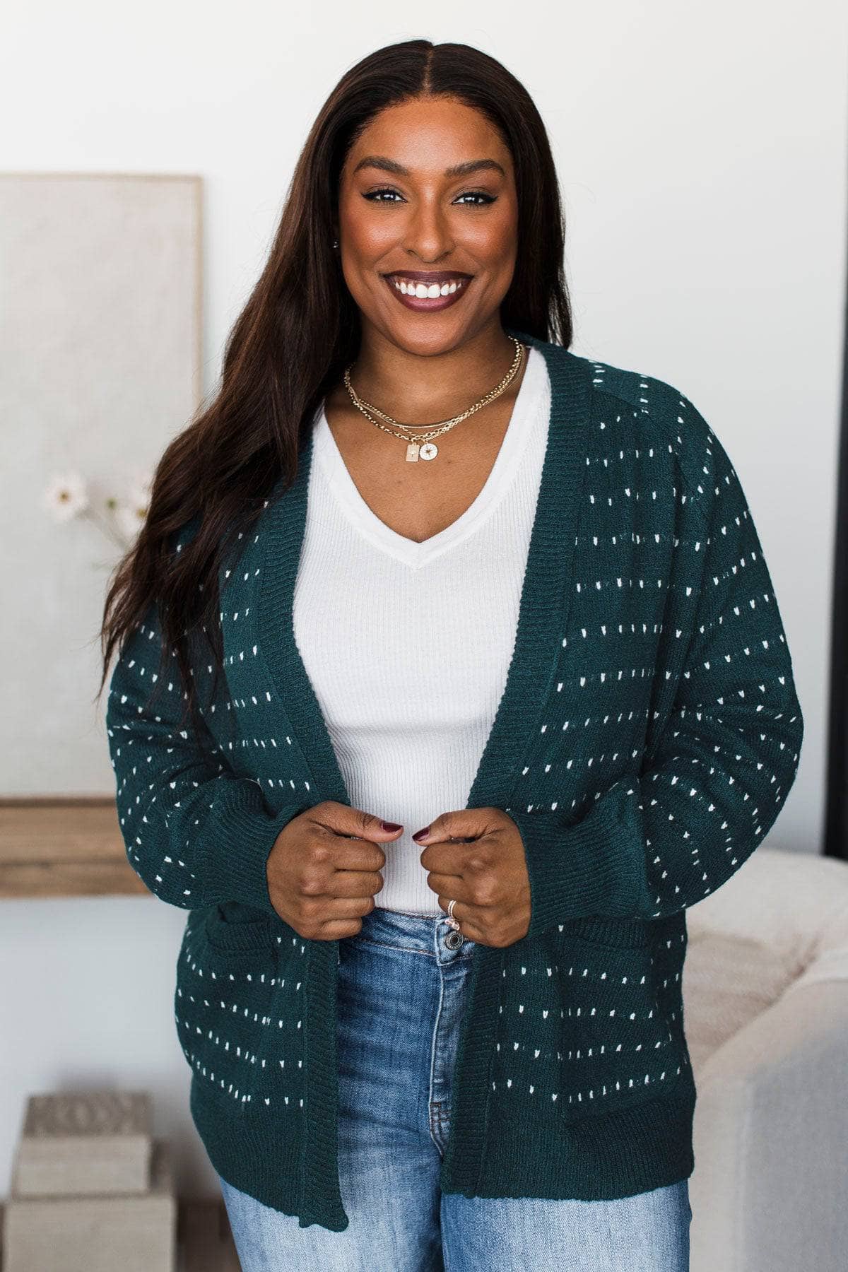 Try Something New Striped Knit Cardigan- Teal - Image 4
