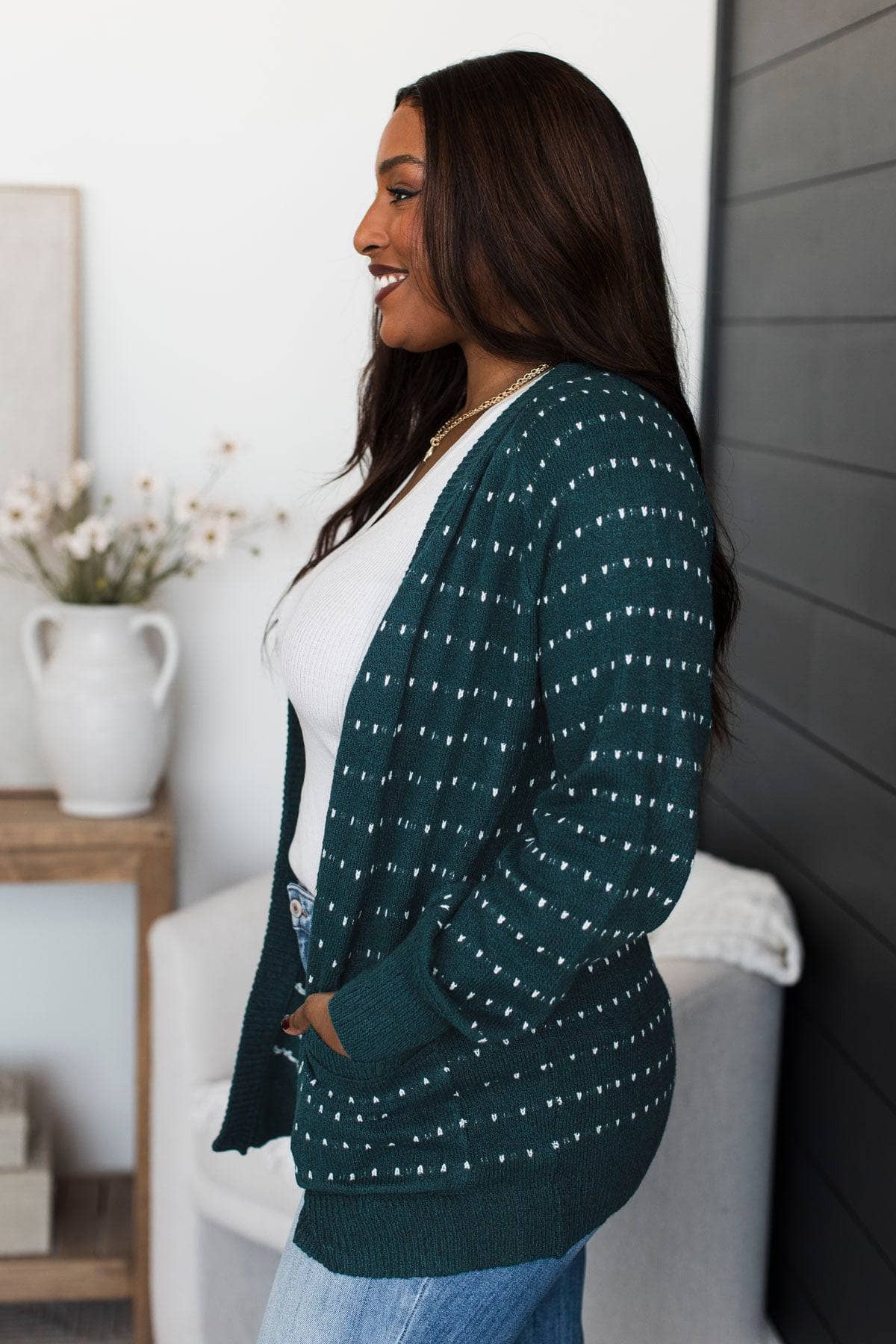 Try Something New Striped Knit Cardigan- Teal - Image 7