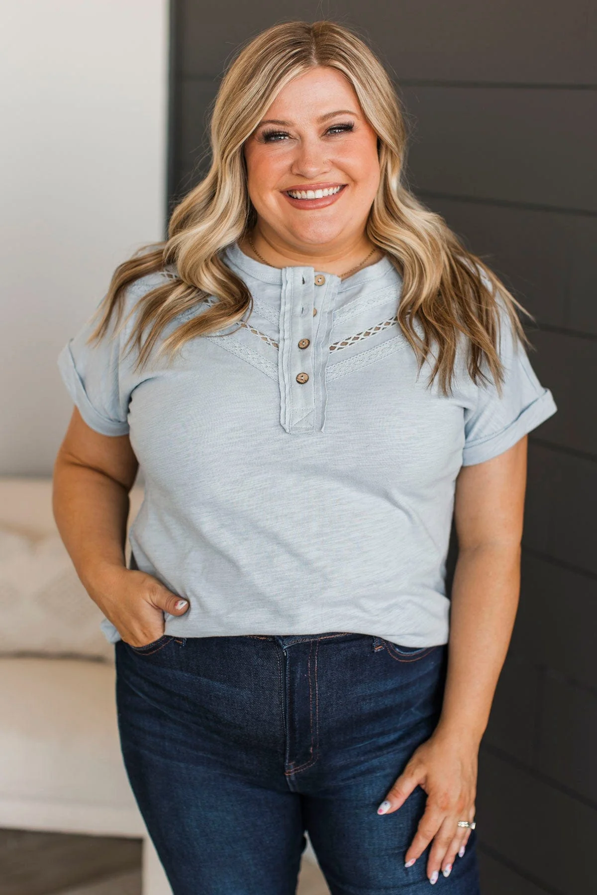 Try To Find Love Short Sleeve Top- Dusty Blue