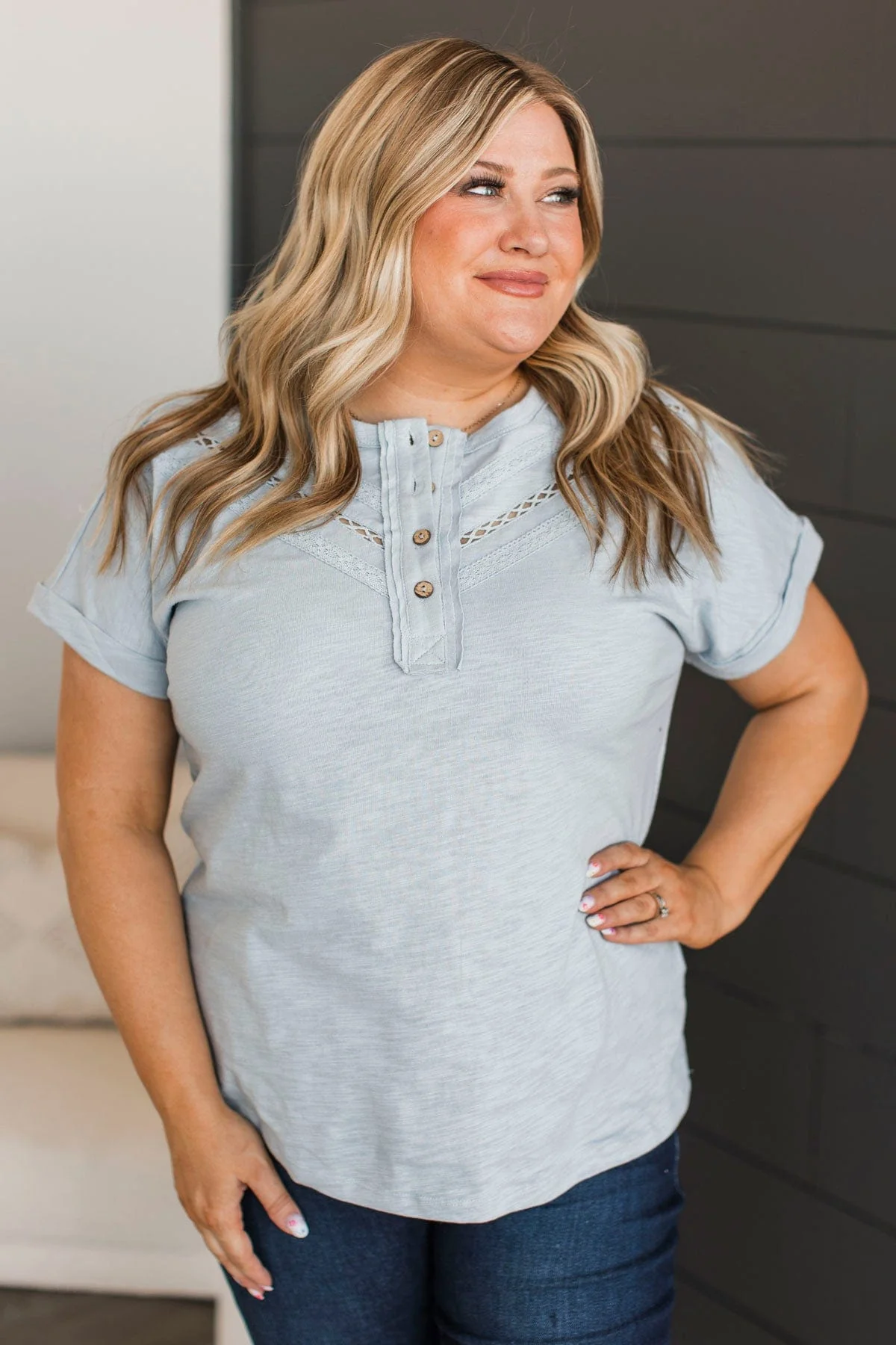 Try To Find Love Short Sleeve Top- Dusty Blue - Image 3