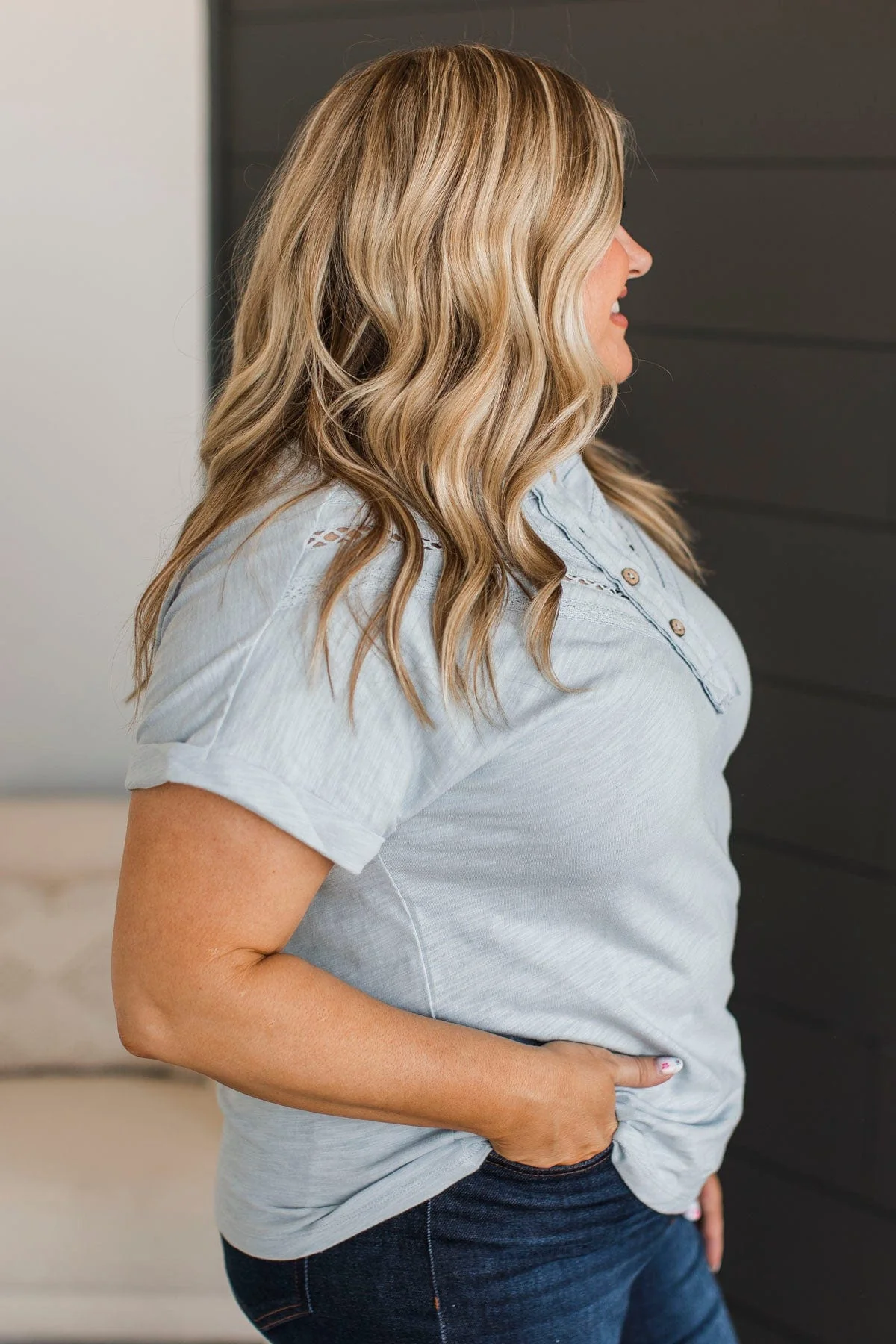 Try To Find Love Short Sleeve Top- Dusty Blue - Image 5