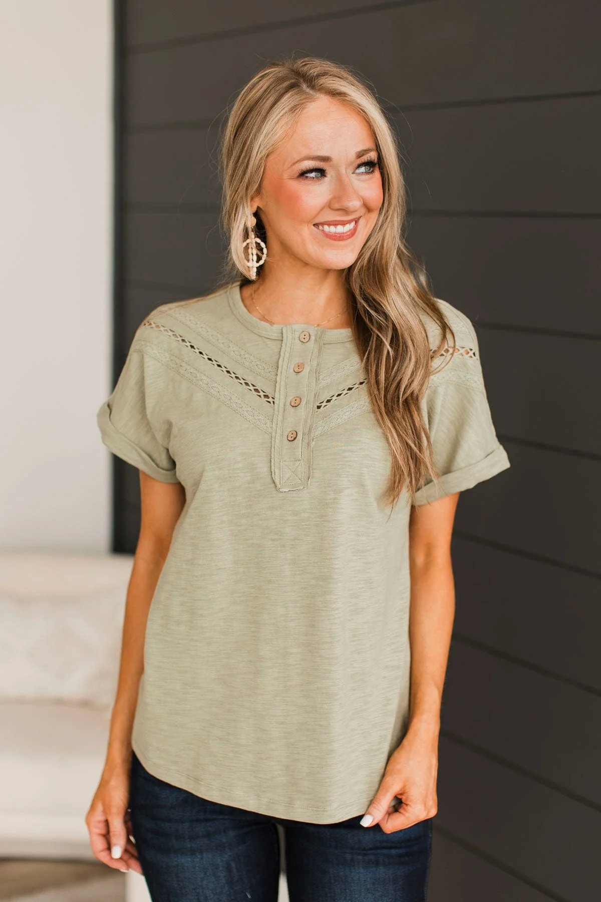 Try To Find Love Short Sleeve Top- Light Olive - Image 2