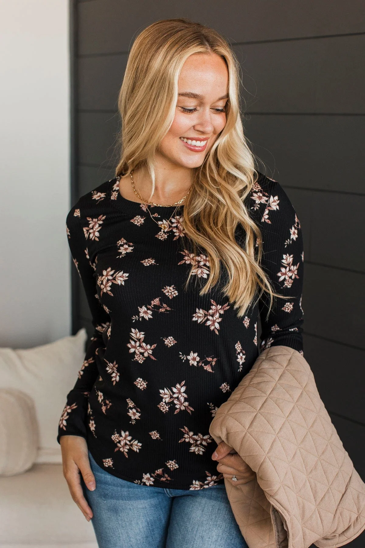 Try To Keep Up Floral Top- Black - Image 3