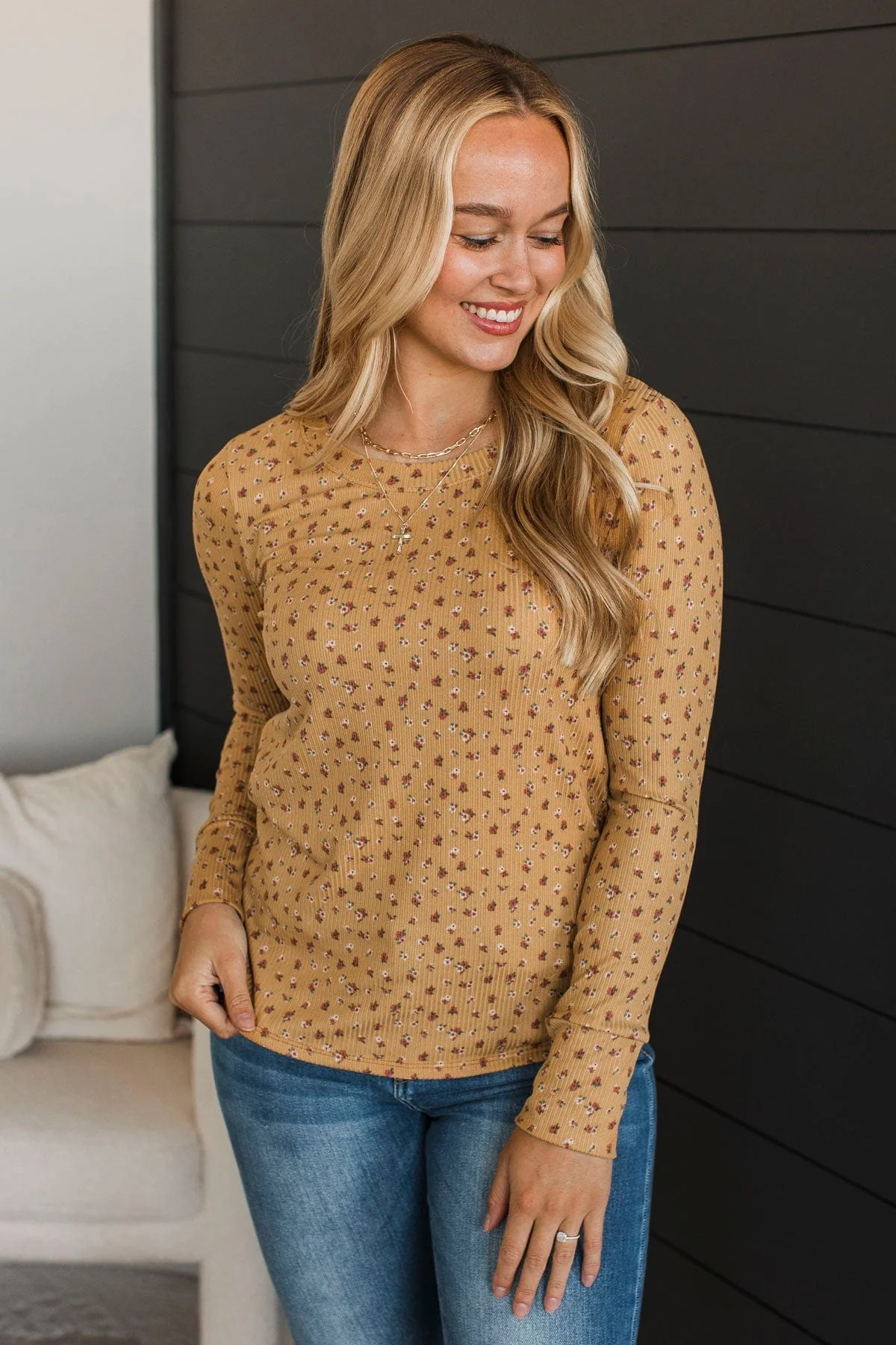 Try To Keep Up Floral Top- Mustard & Pink - Image 2