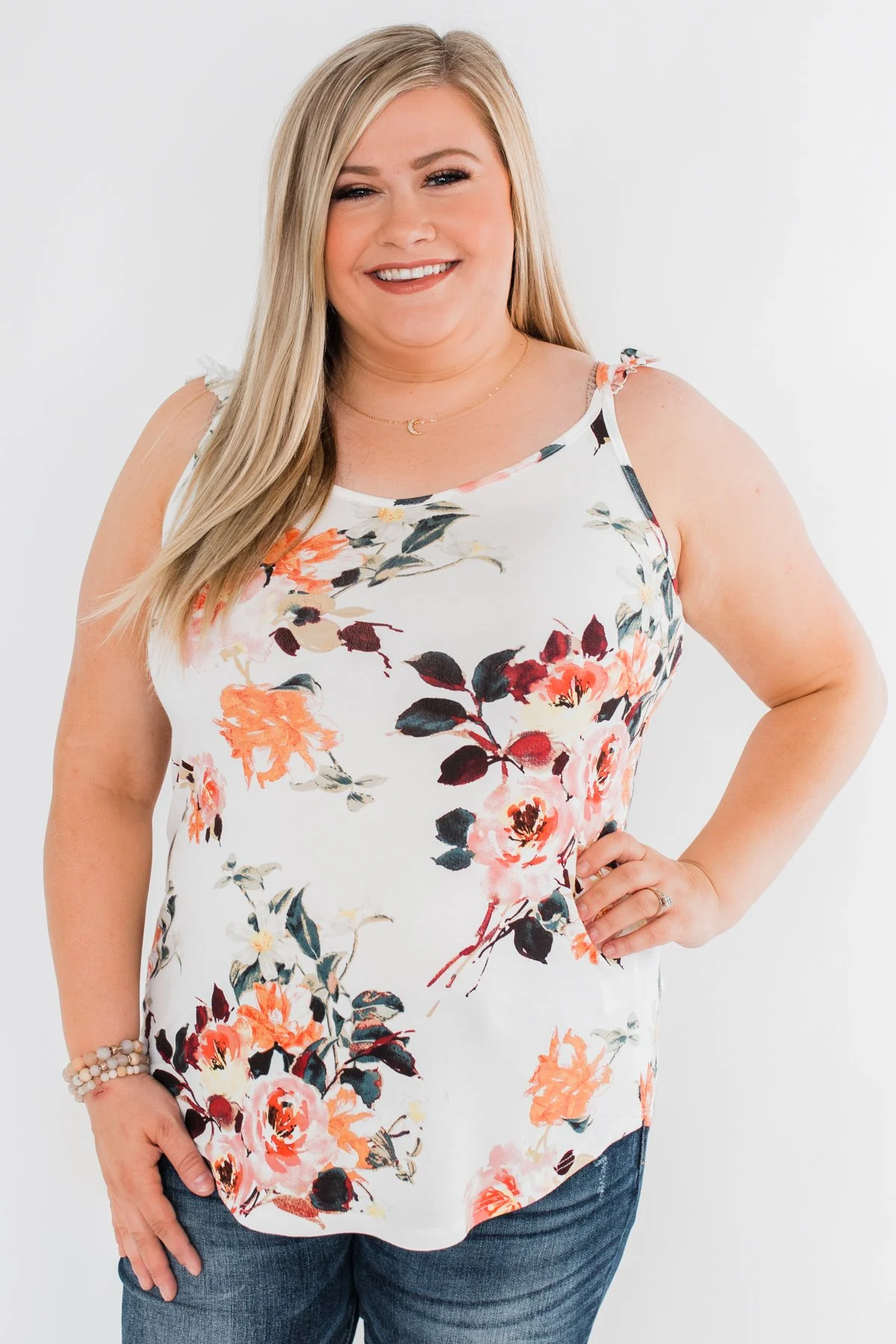 Turn & Smile Floral Tank Top- Ivory - Image 4
