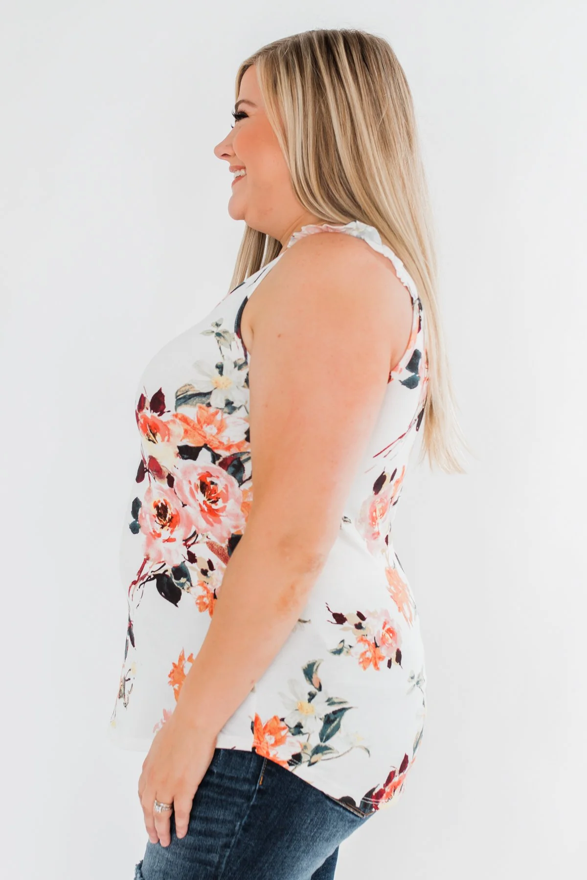 Turn & Smile Floral Tank Top- Ivory - Image 9