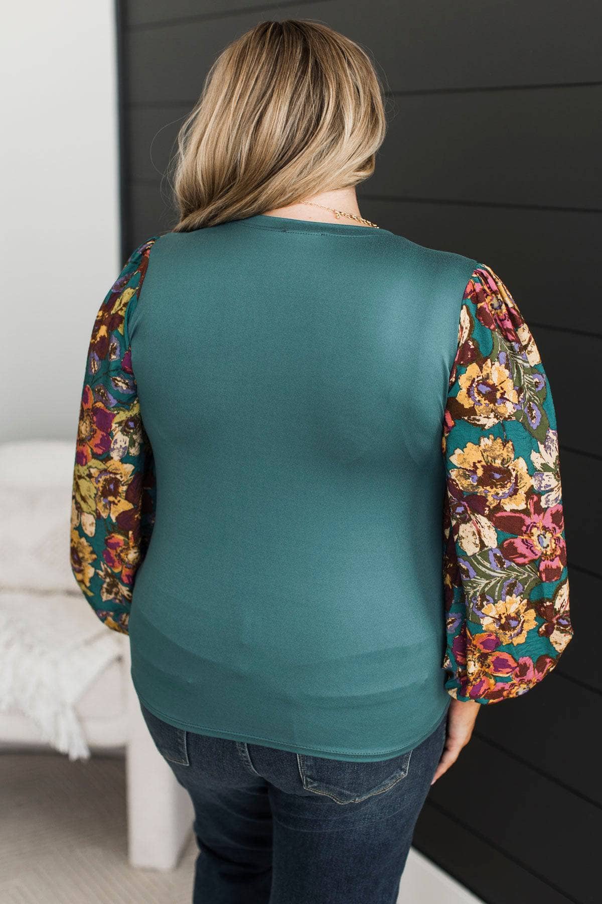 Turning Point Floral Sleeve Top- Teal - Image 6