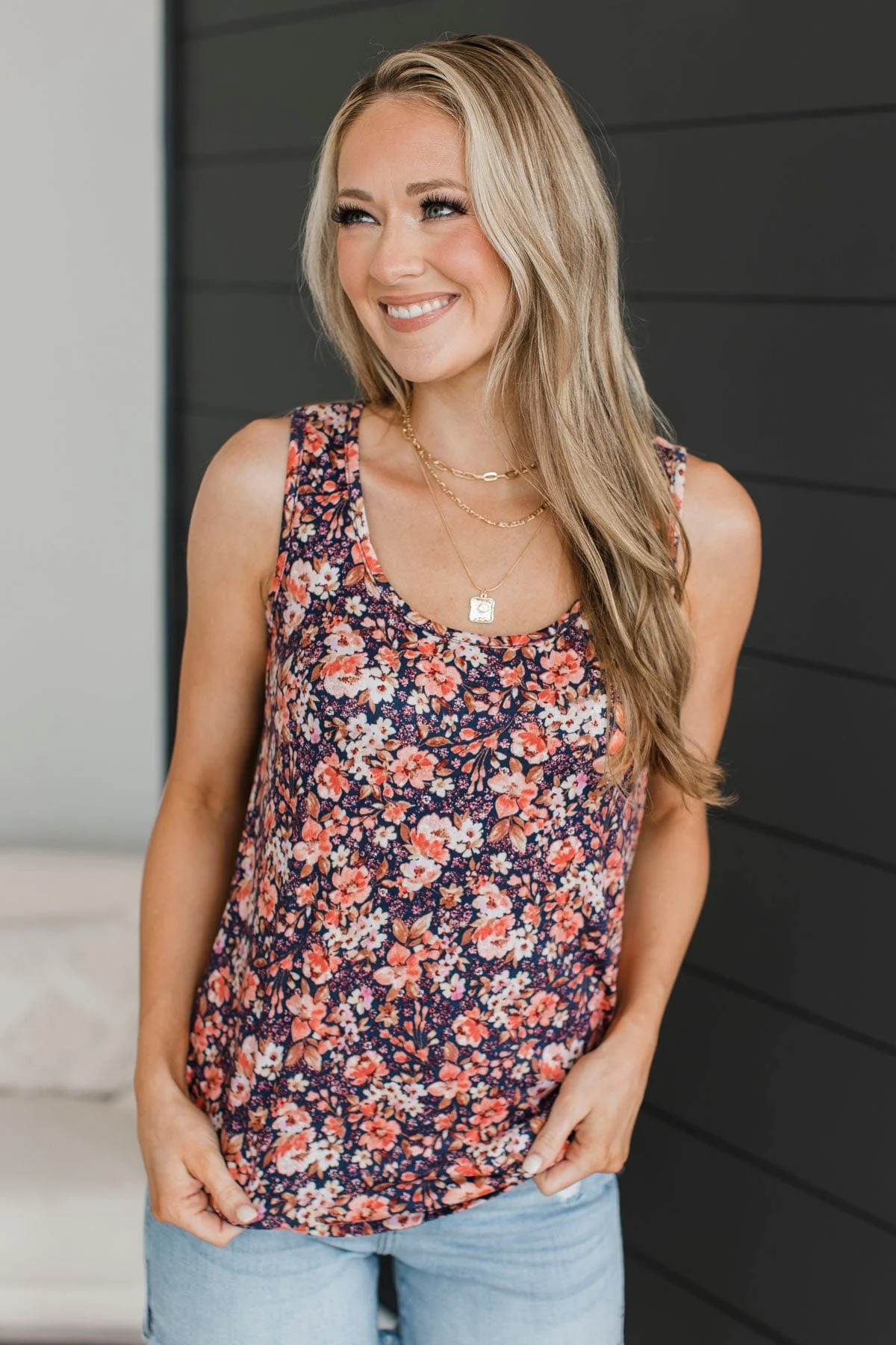Twinkle In My Eye Floral Tank Top- Navy - Image 2