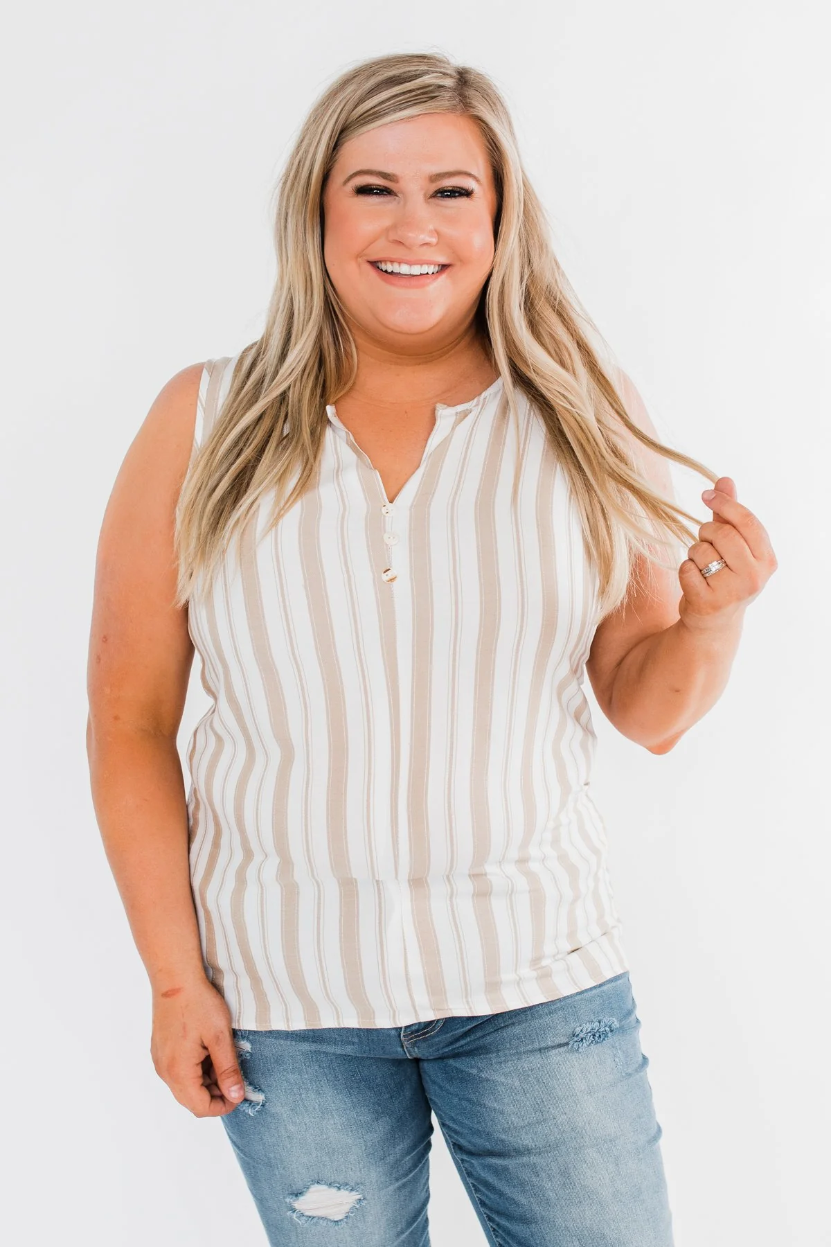 Twinkle In Your Eye Striped Tank Top- Beige - Image 6