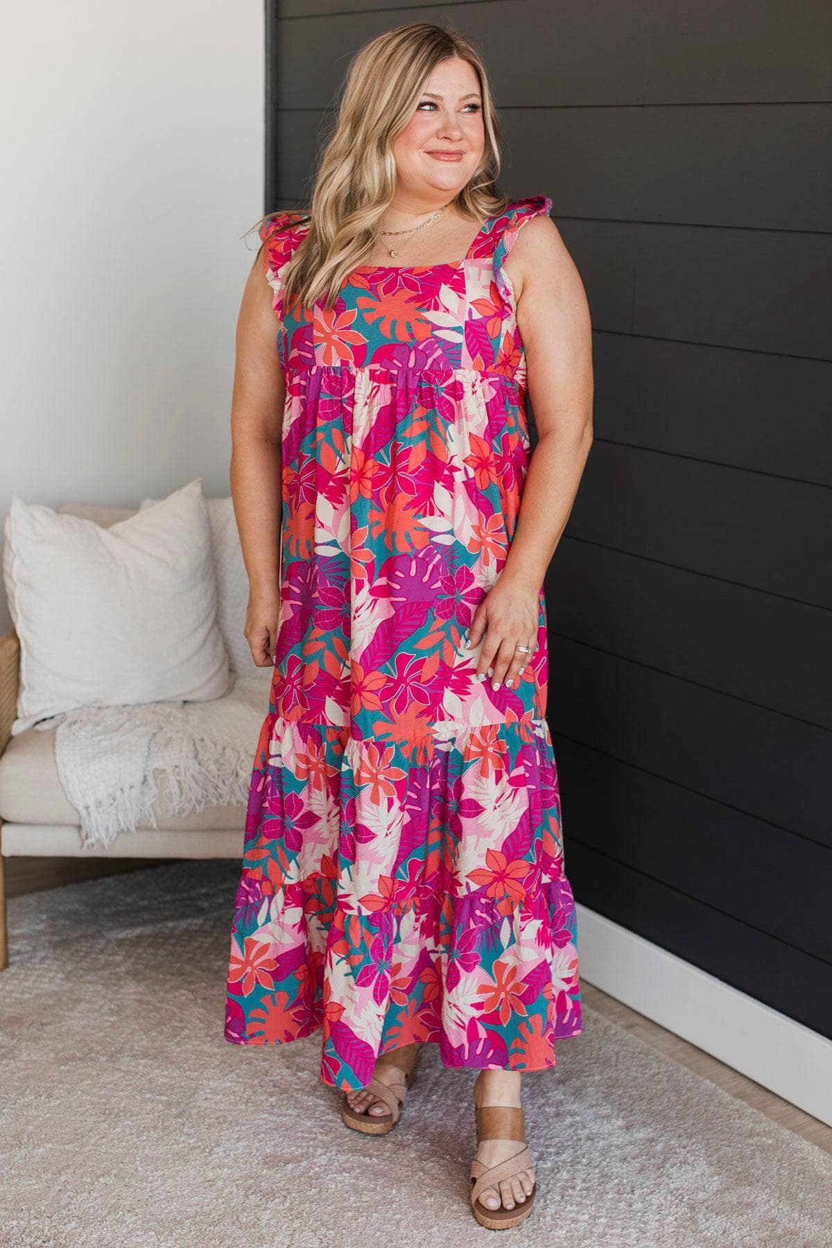 Twirl Around Floral Maxi Dress- Magenta & Coral - Image 4