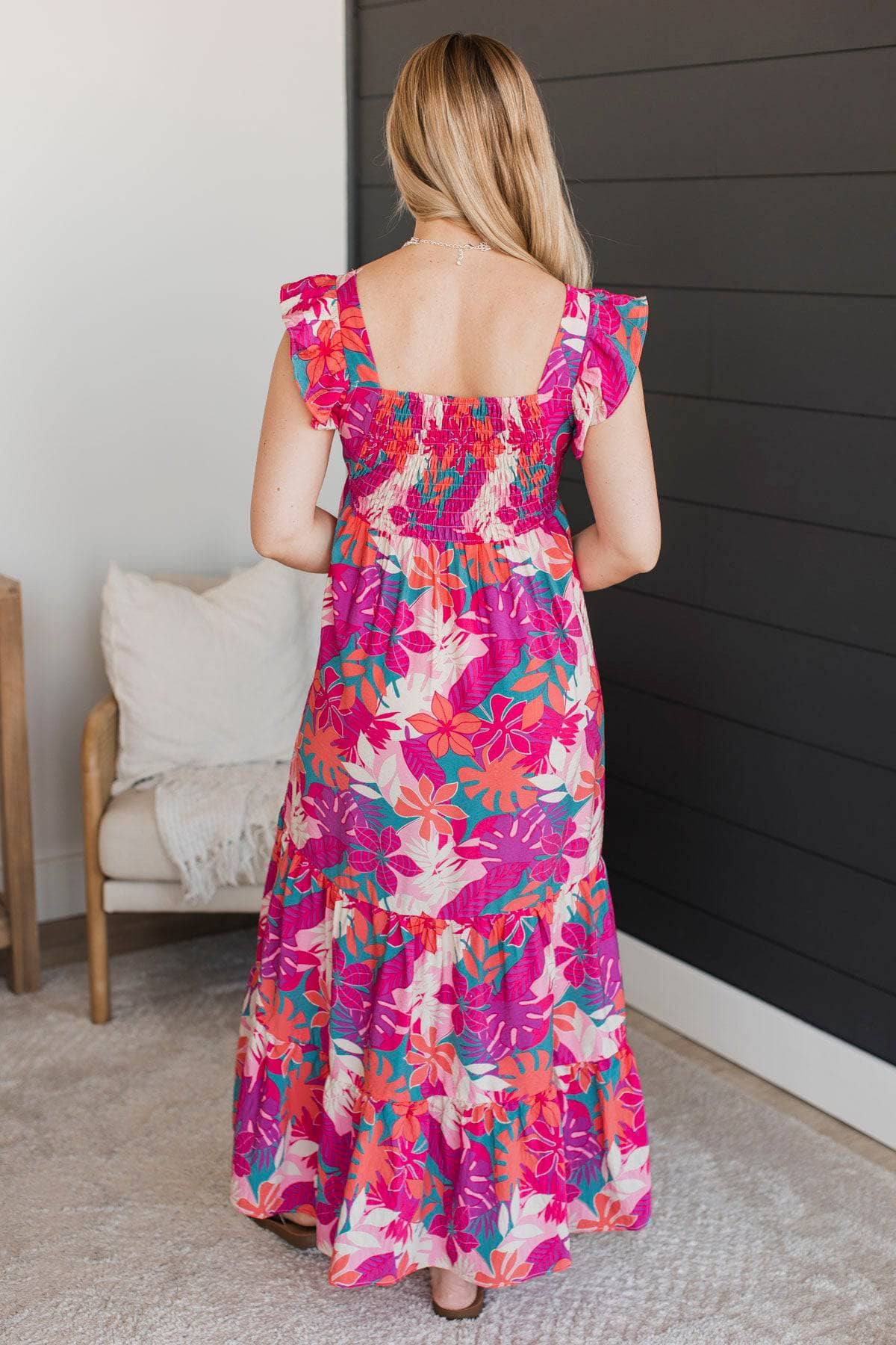 Twirl Around Floral Maxi Dress- Magenta & Coral - Image 7