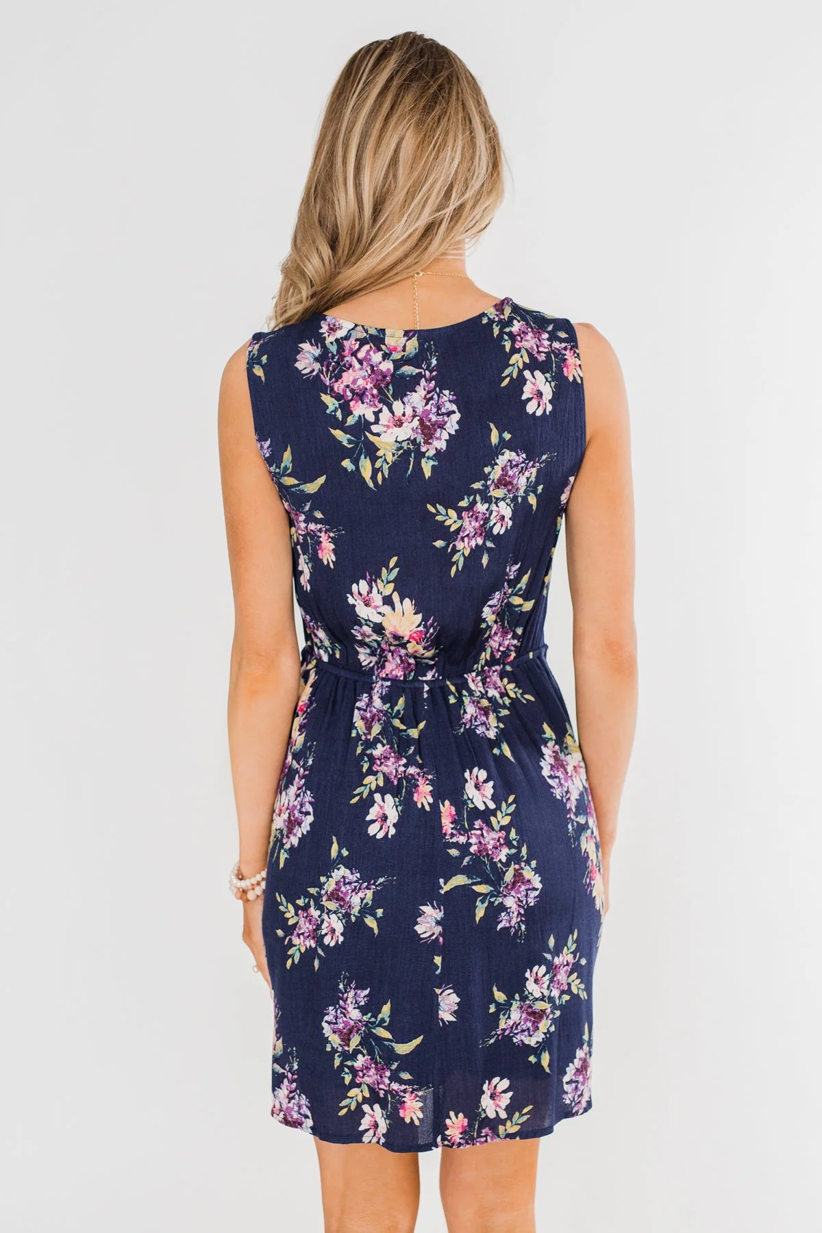 Twirl This Way Floral Tie Dress- Navy - Image 10
