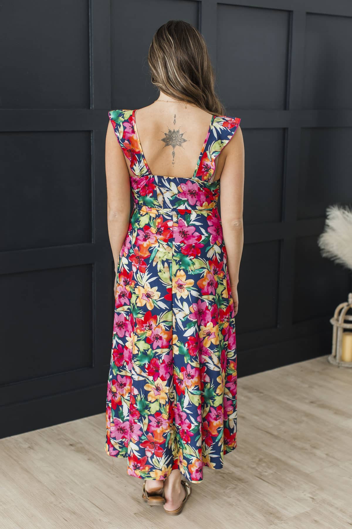 Twirling Around Town Floral Midi Dress- Navy & Fuchsia - Image 8
