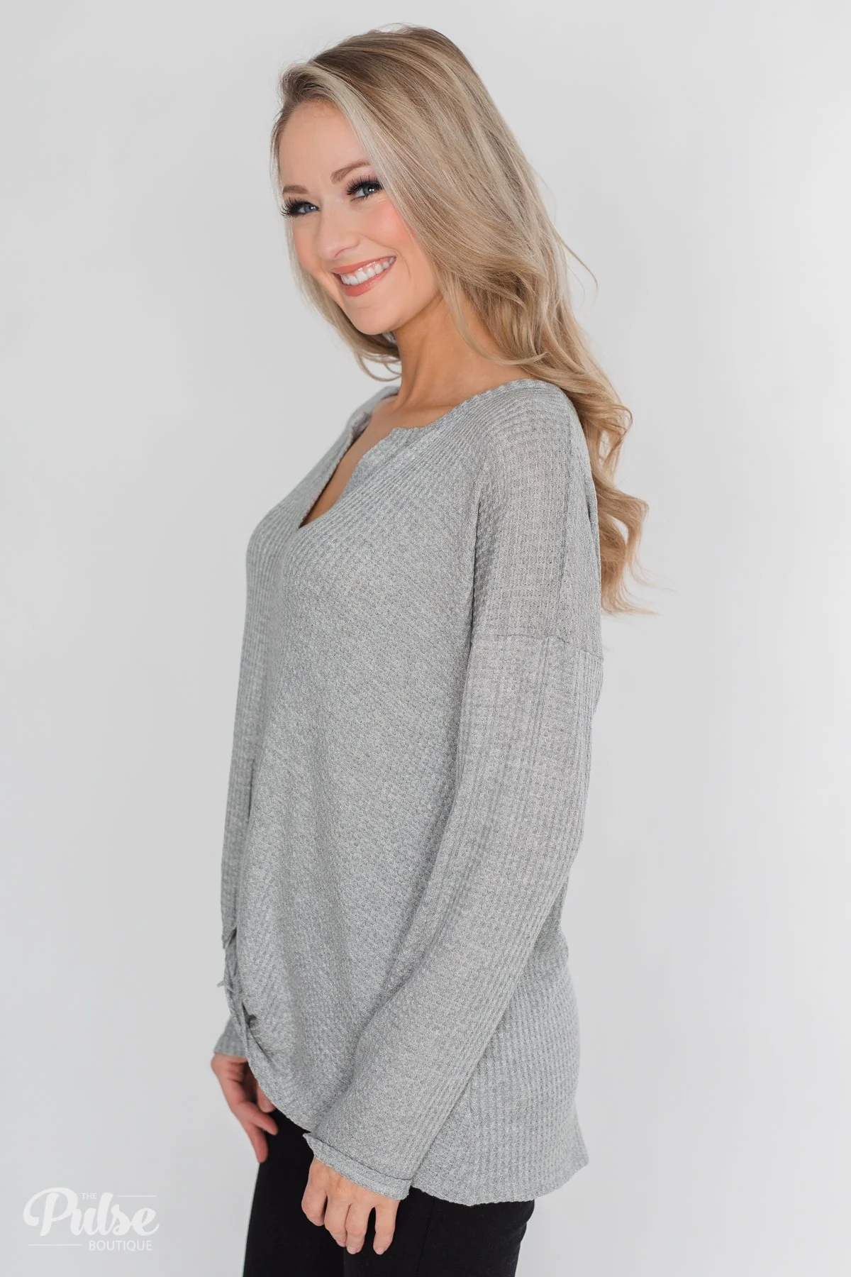 Twist a Little Closer Thermal Top - Heather Grey - Image 7