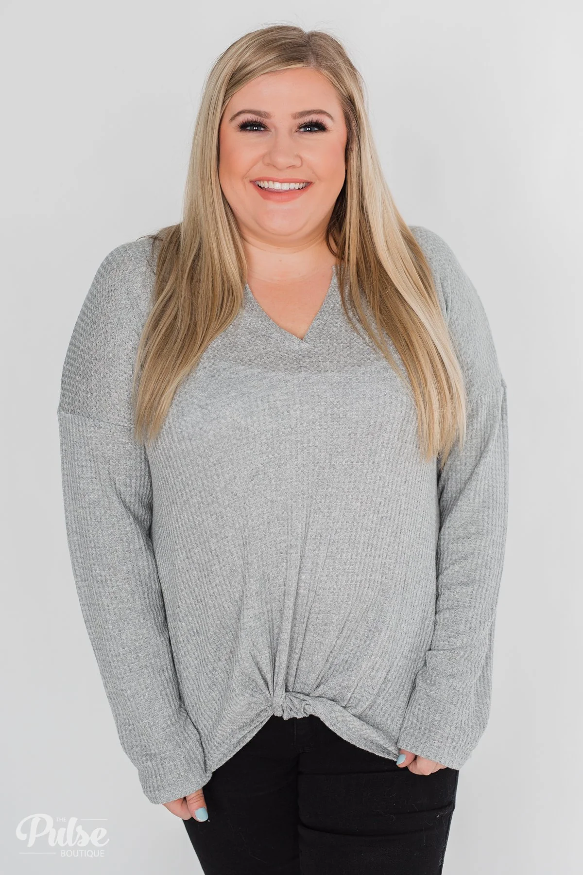 Twist a Little Closer Thermal Top - Heather Grey - Image 9