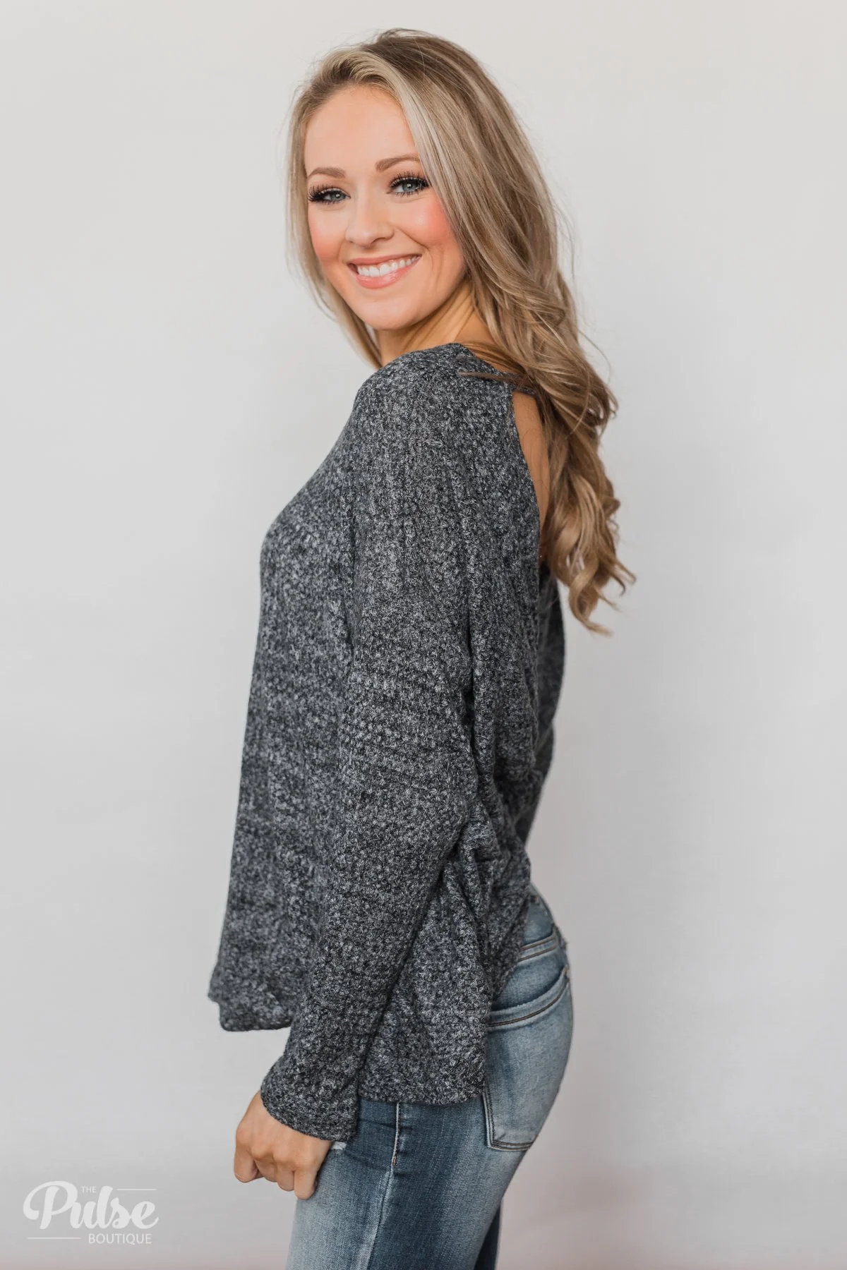 Twist of Love Back Detail Thermal Top- Charcoal - Image 11