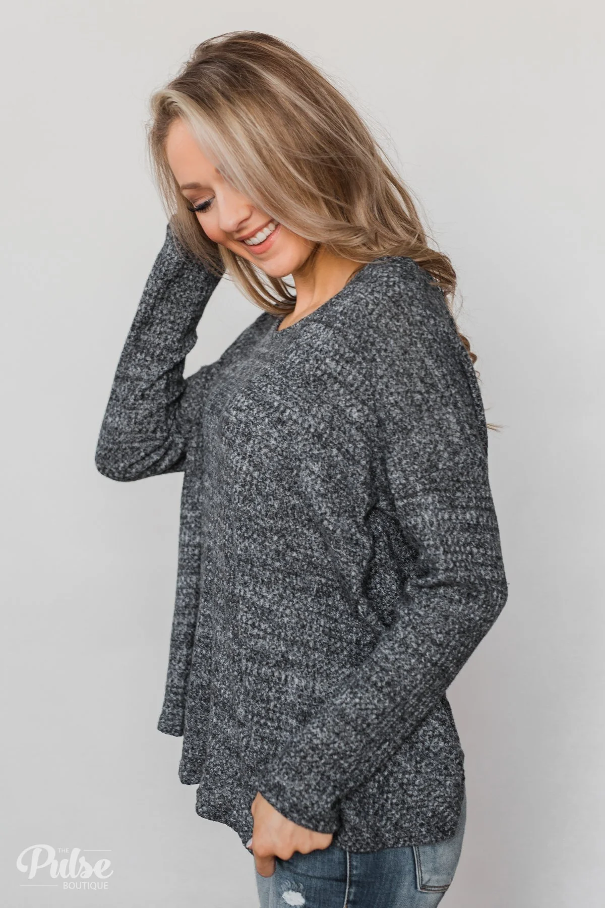 Twist of Love Back Detail Thermal Top- Charcoal - Image 12