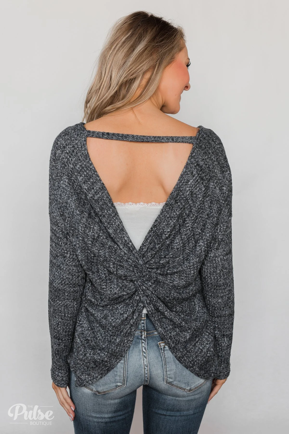 Twist of Love Back Detail Thermal Top- Charcoal - Image 13
