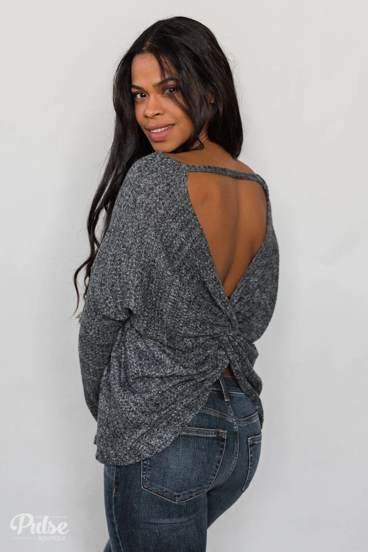 Twist of Love Back Detail Thermal Top- Charcoal - Image 15