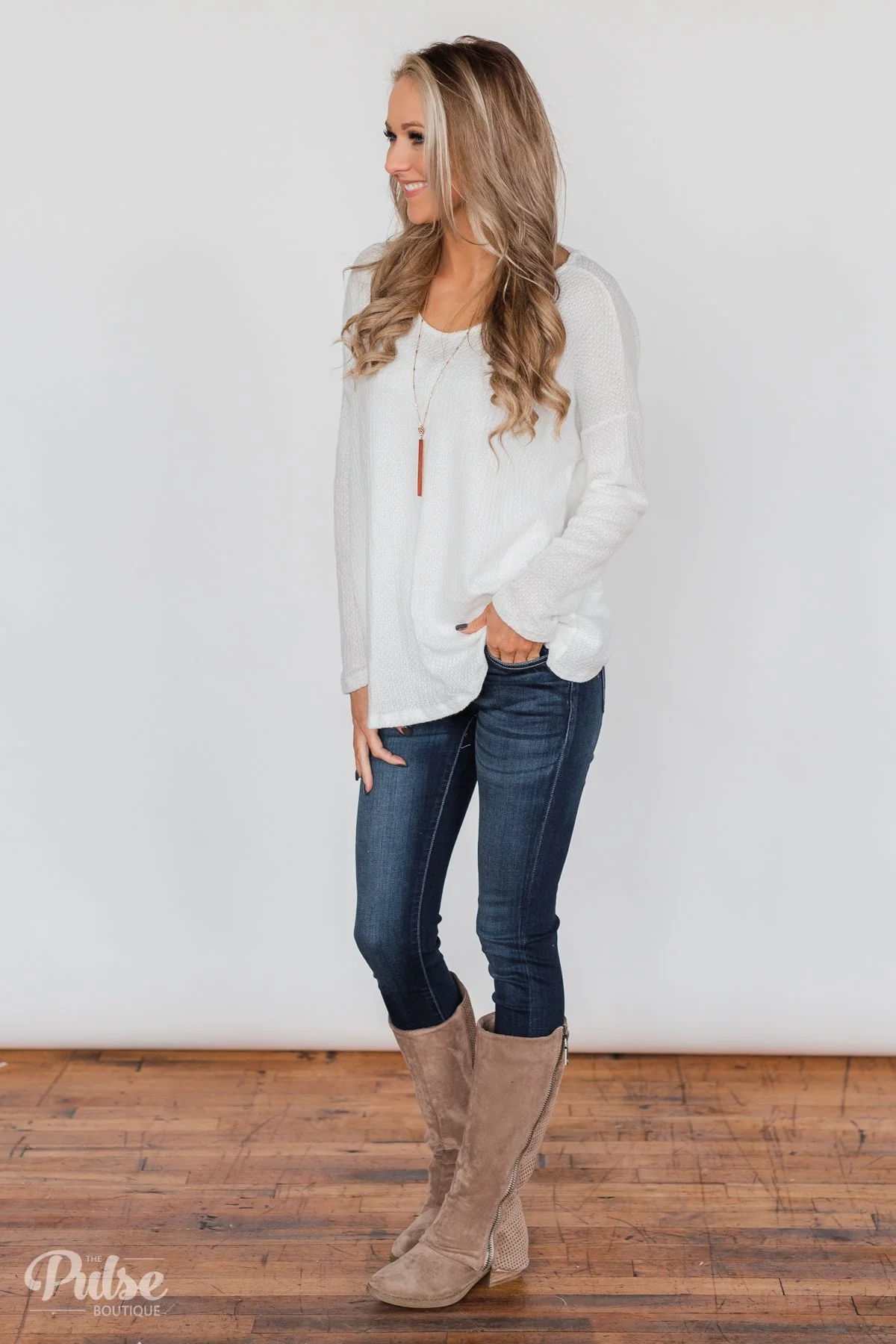 Twist of Love Back Detail Thermal Top- White - Image 3