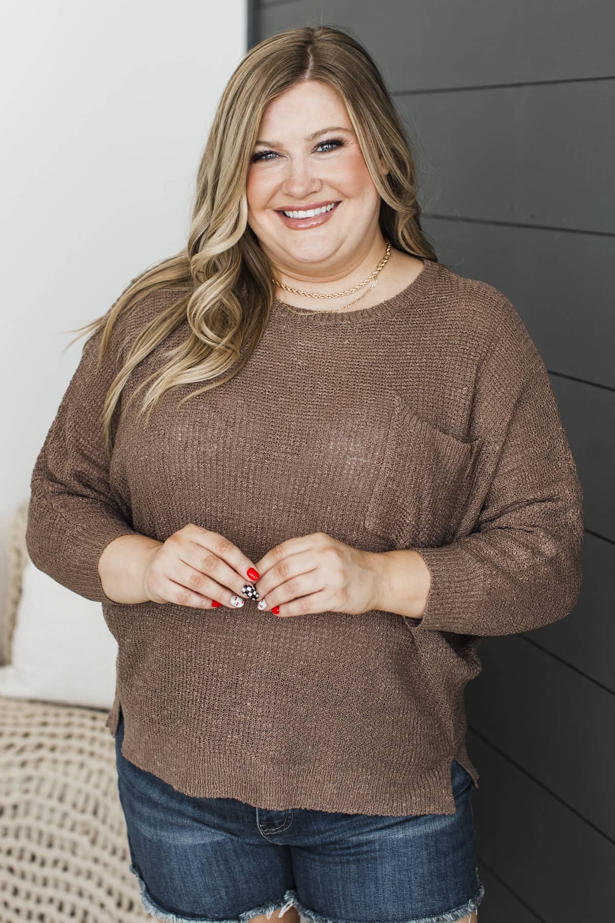 Two Halves One Heart Knit Sweater Top- Mocha - Image 3