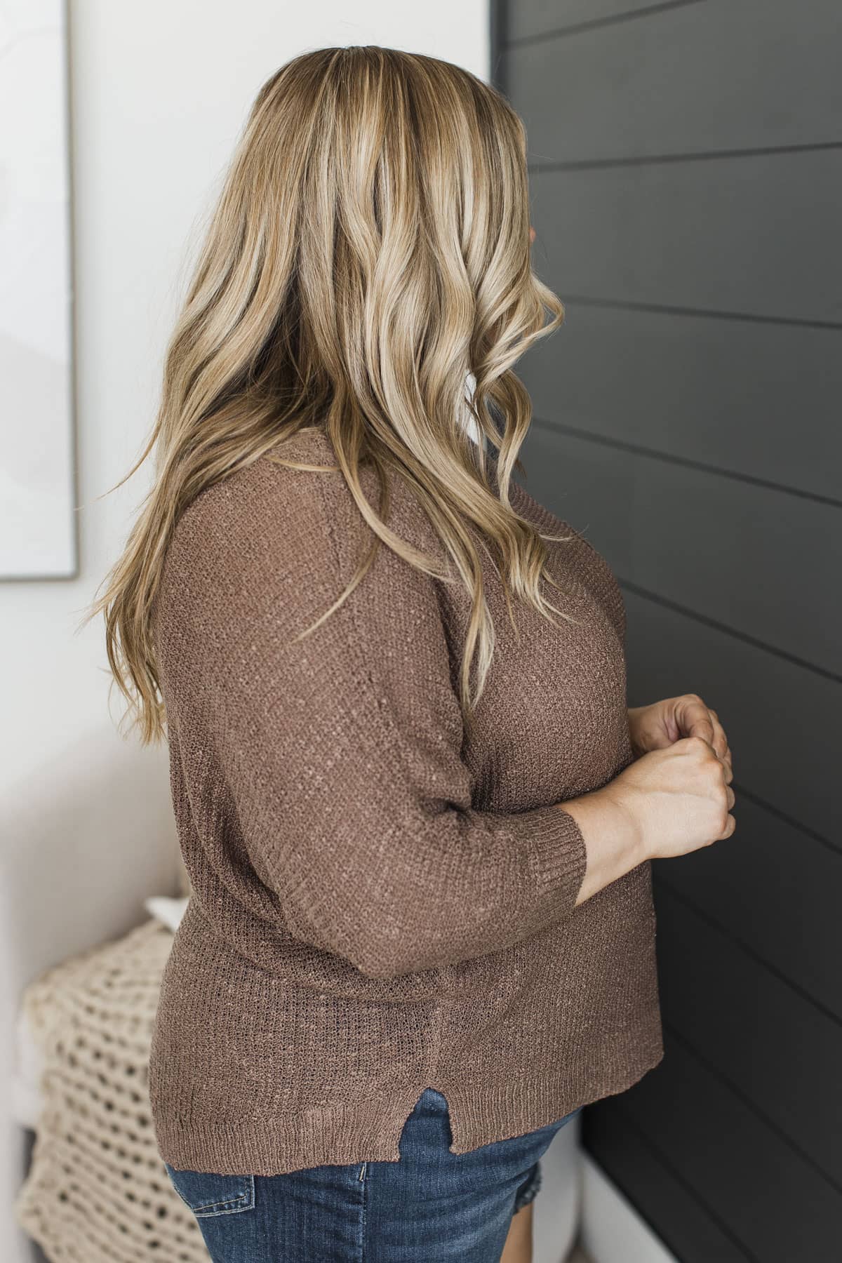 Two Halves One Heart Knit Sweater Top- Mocha - Image 5