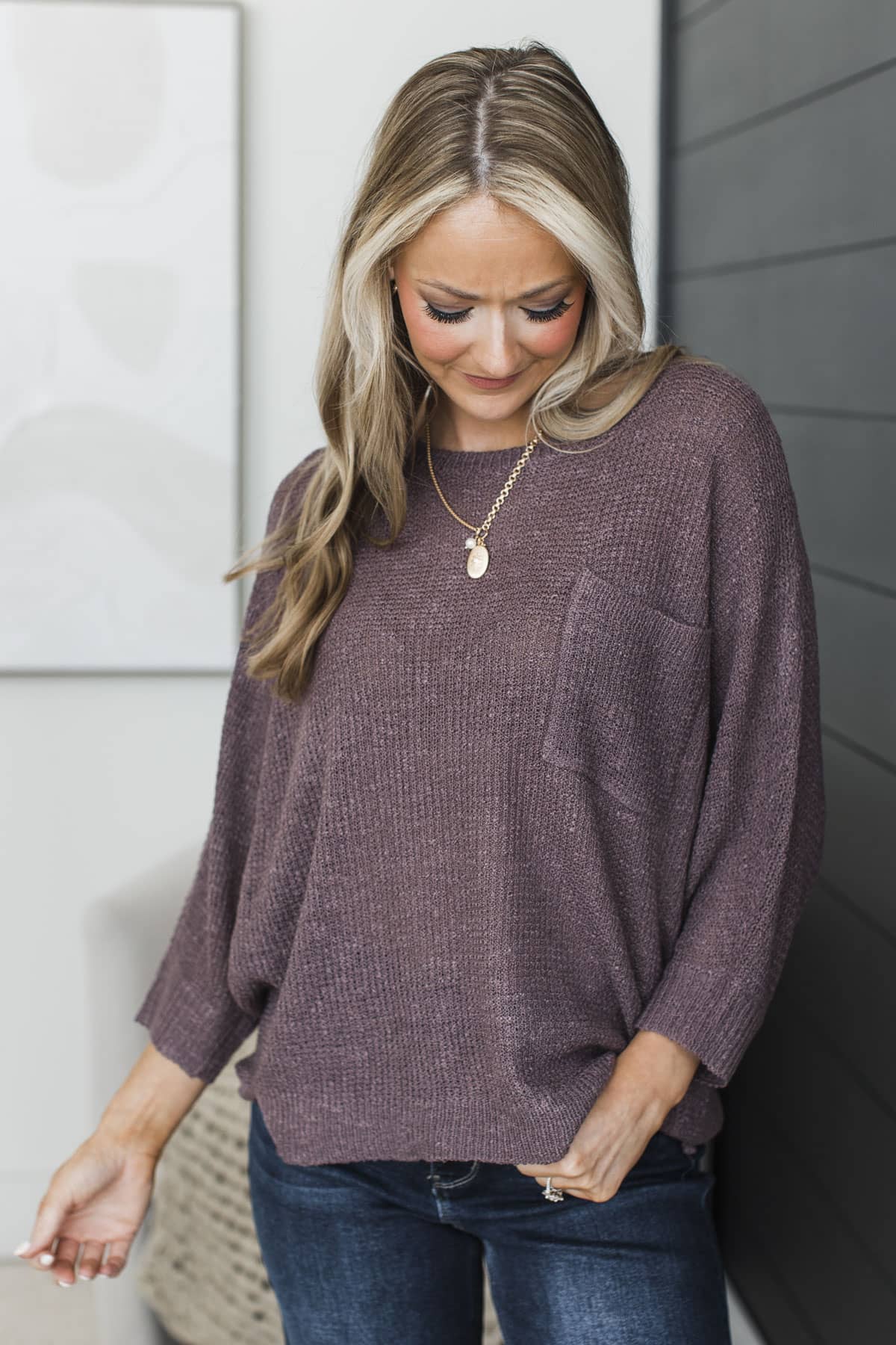 Two Halves One Heart Knit Sweater Top- Dusty Plum - Image 3