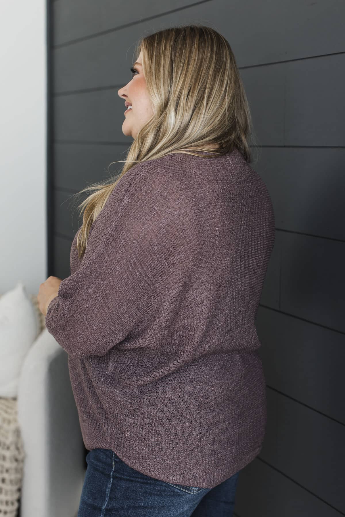 Two Halves One Heart Knit Sweater Top- Dusty Plum - Image 4