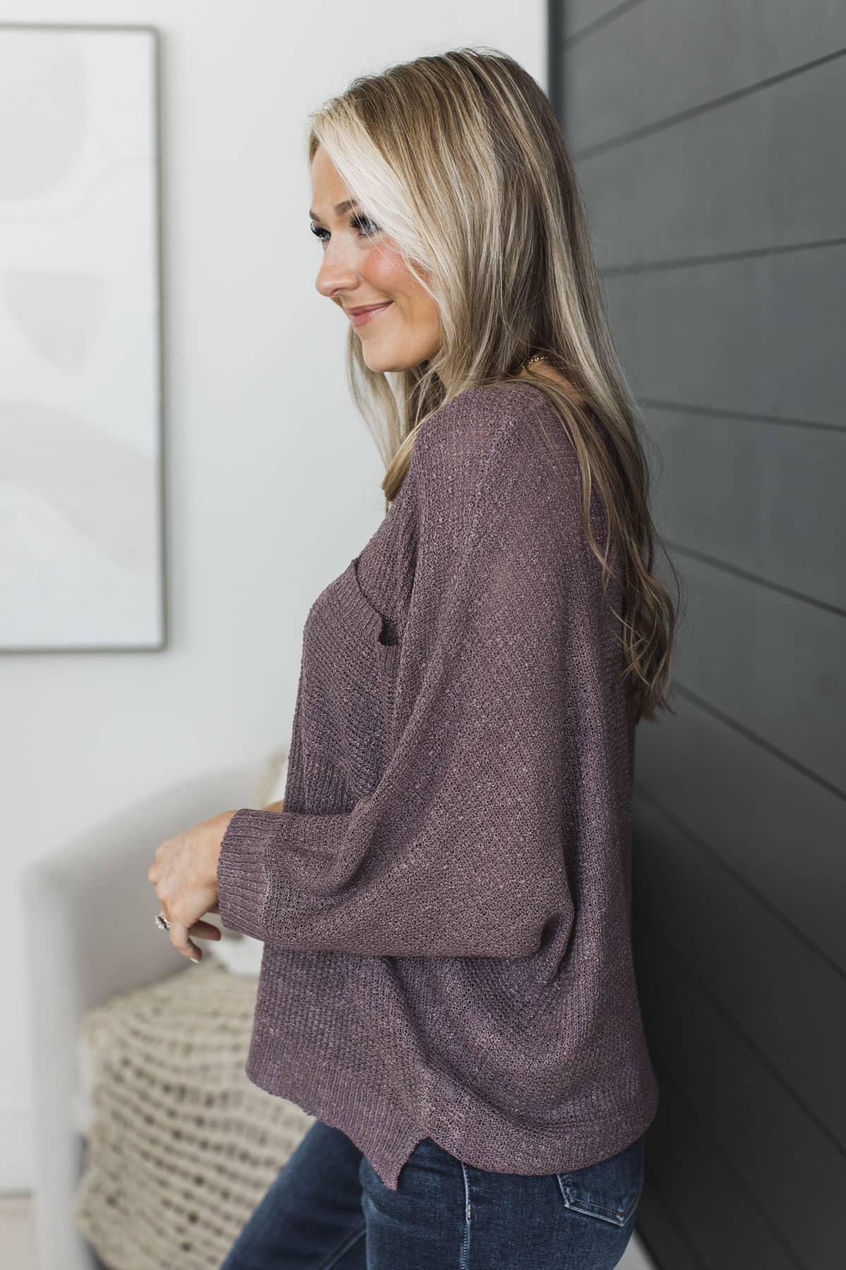 Two Halves One Heart Knit Sweater Top- Dusty Plum - Image 5
