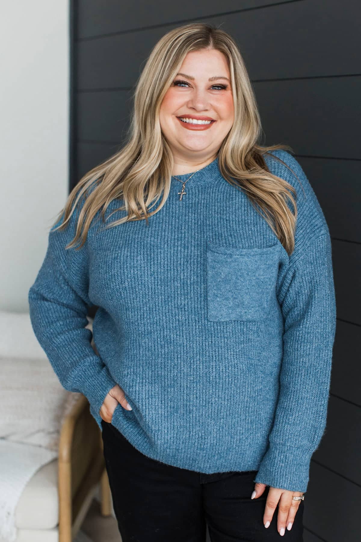 Two Places At Once Knit Sweater- Blue - Image 4