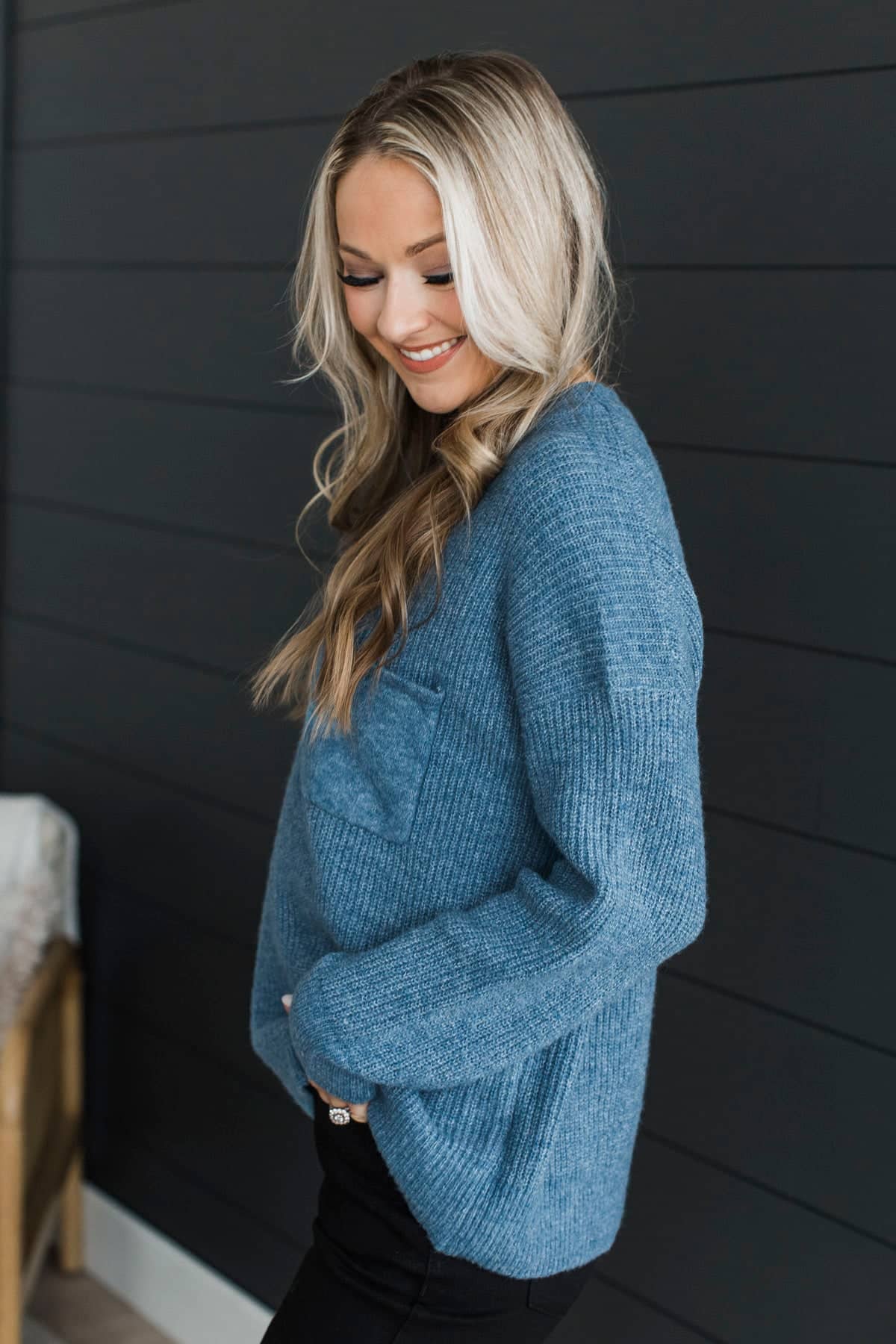 Two Places At Once Knit Sweater- Blue - Image 5