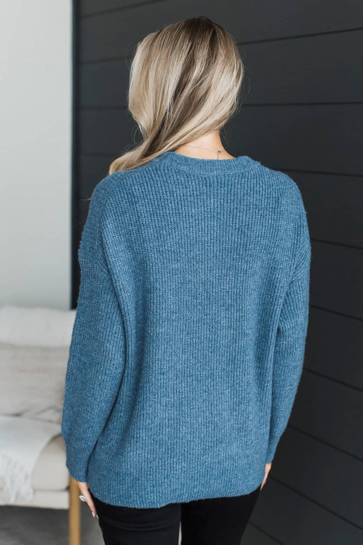 Two Places At Once Knit Sweater- Blue - Image 7