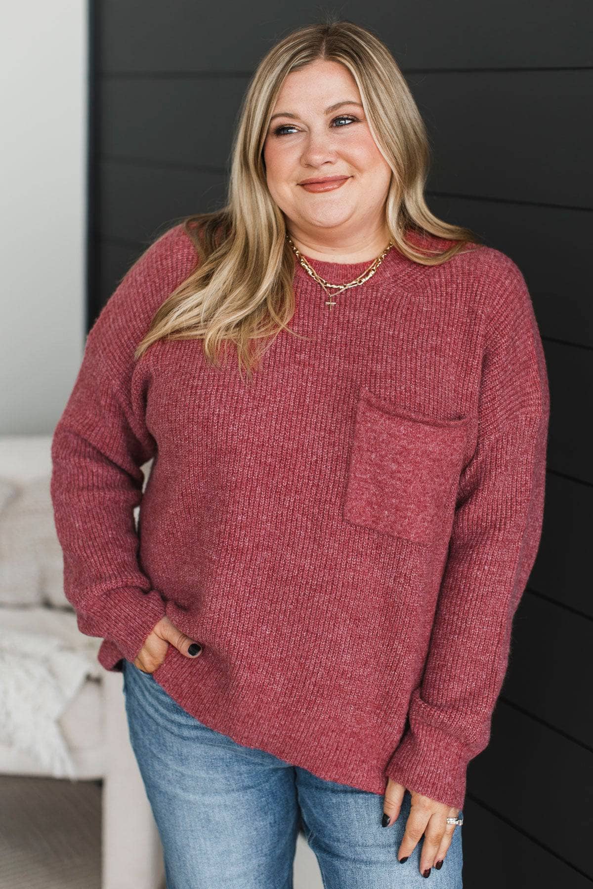 Two Places At Once Knit Sweater- Dark Rose