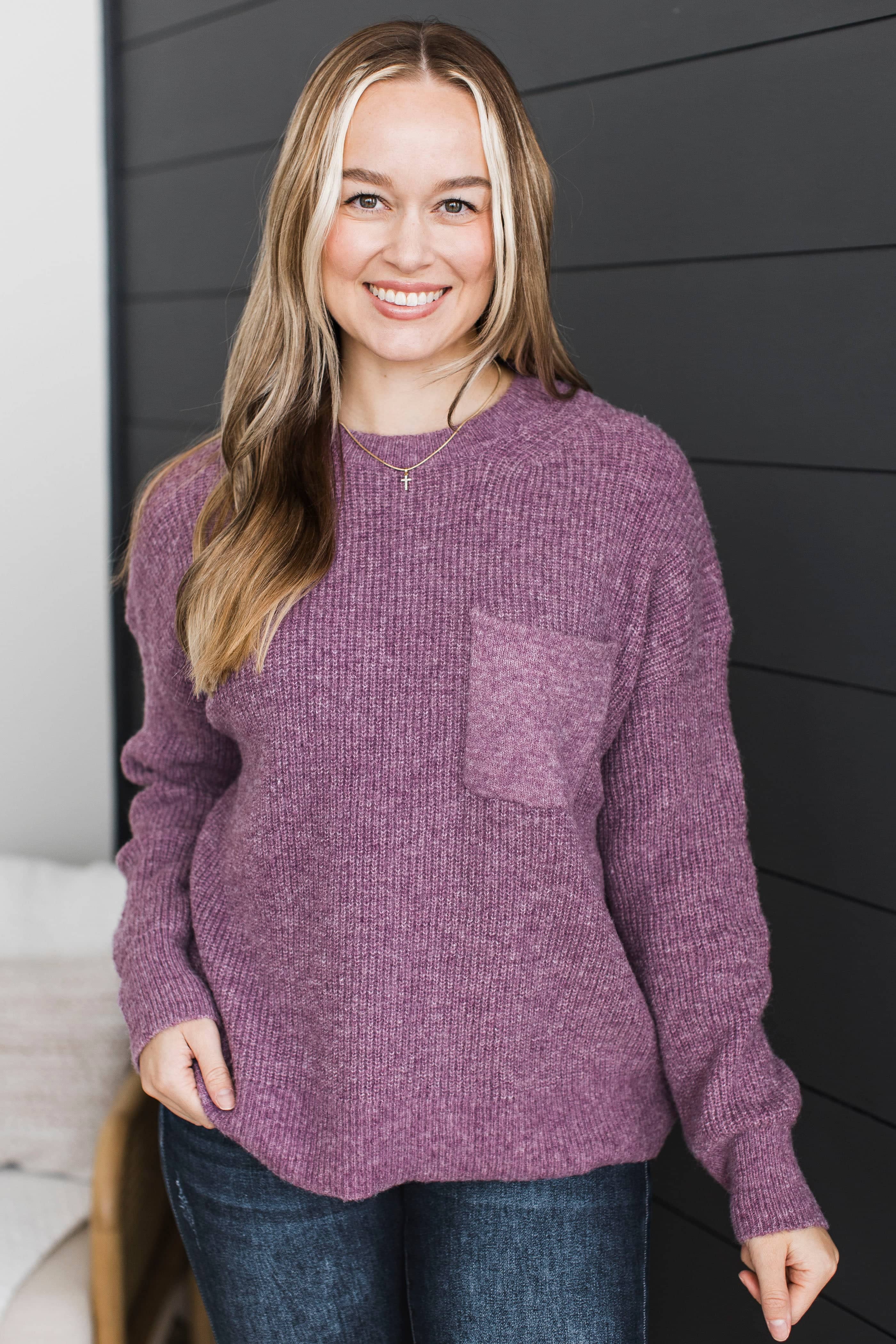 Two Places At Once Knit Sweater- Purple - Image 4