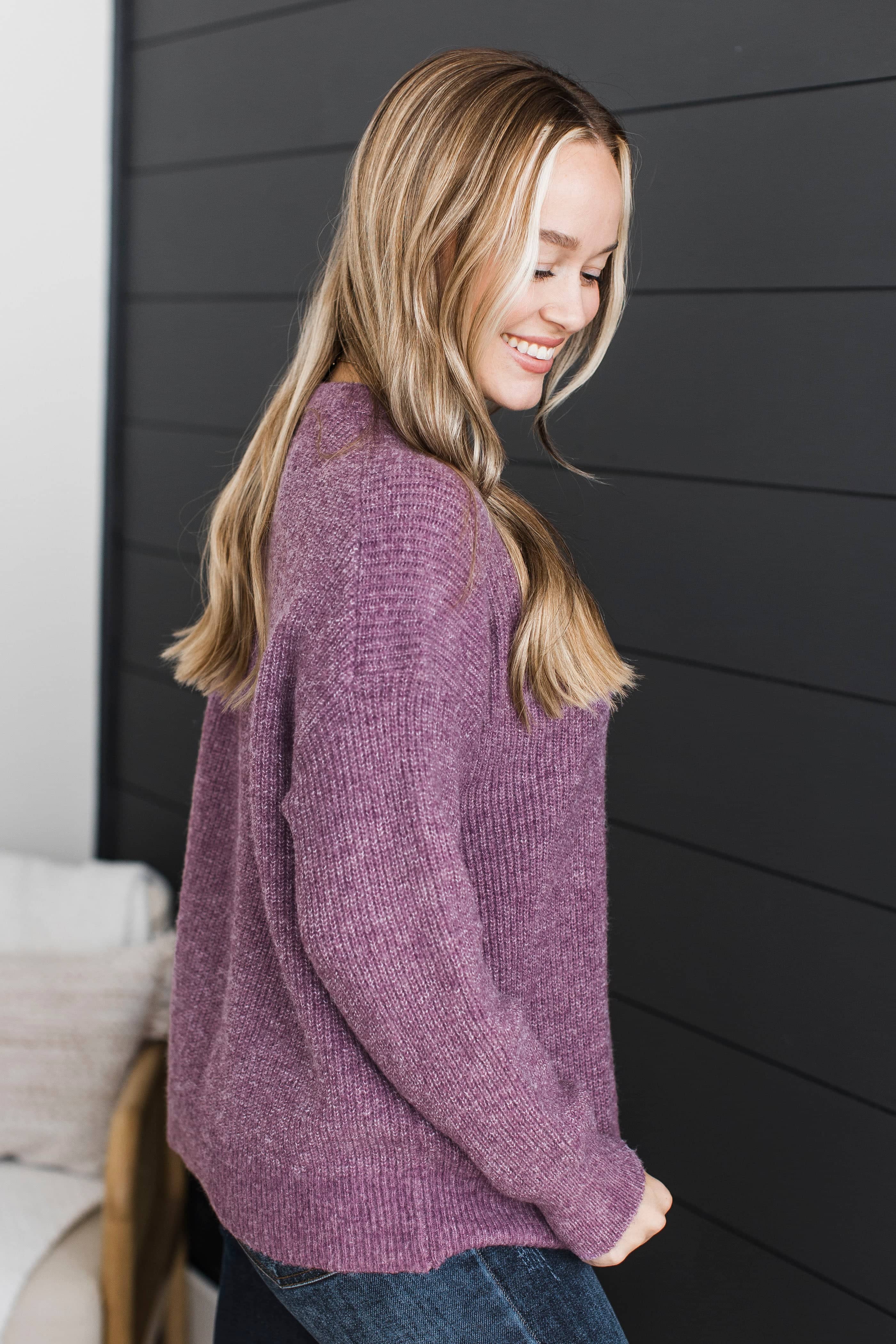 Two Places At Once Knit Sweater- Purple - Image 6