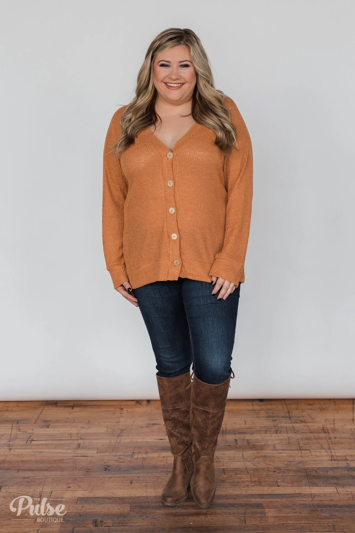 Two Sides of You Knitted Cardigan Top- Light Orange - Image 3