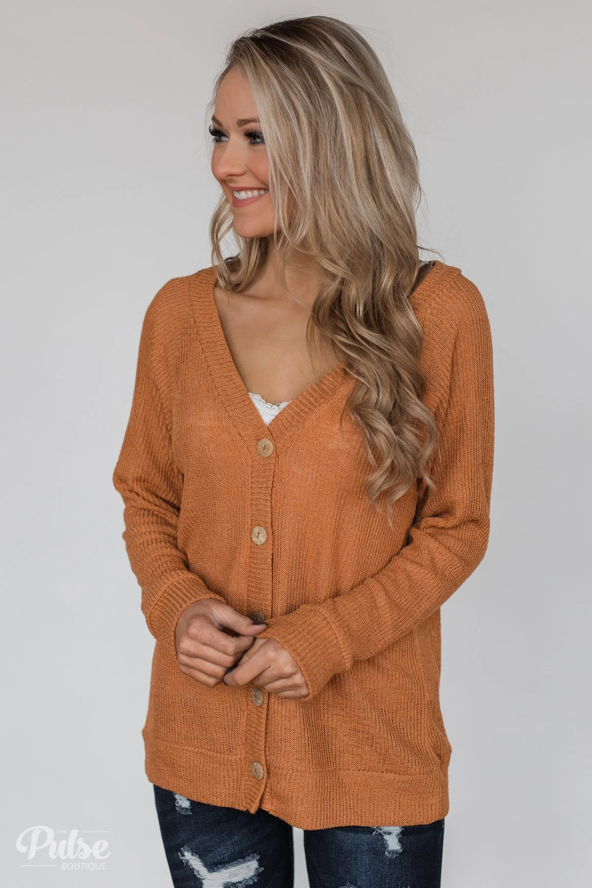 Two Sides of You Knitted Cardigan Top- Light Orange - Image 4