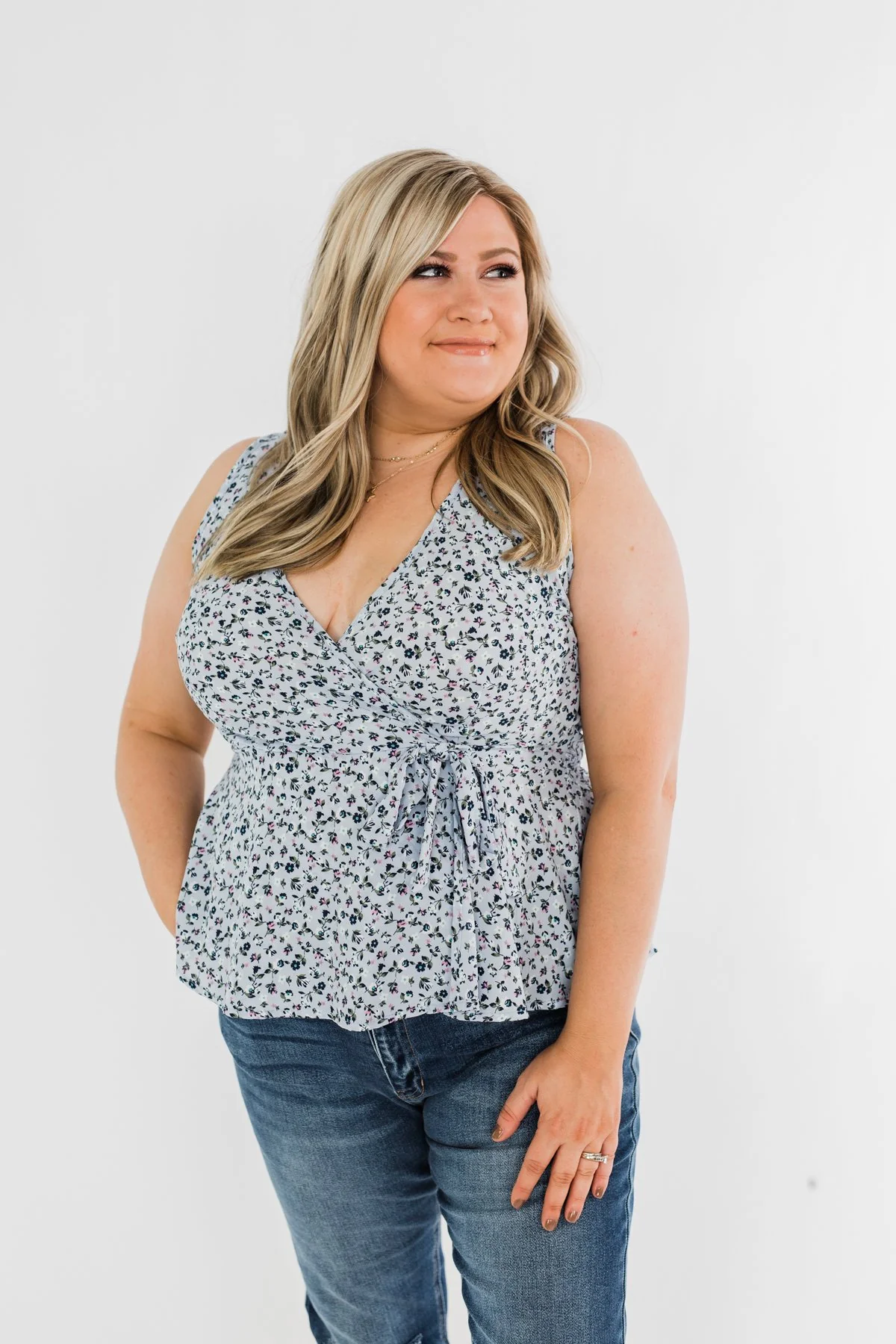 Two Steps Forward Sleeveless Wrap Blouse- Powder Blue - Image 2