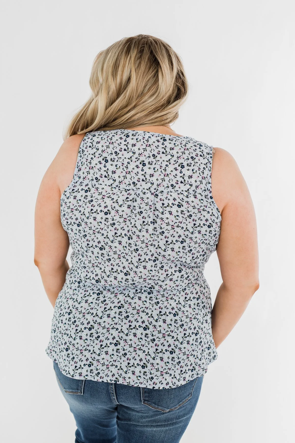 Two Steps Forward Sleeveless Wrap Blouse- Powder Blue - Image 5