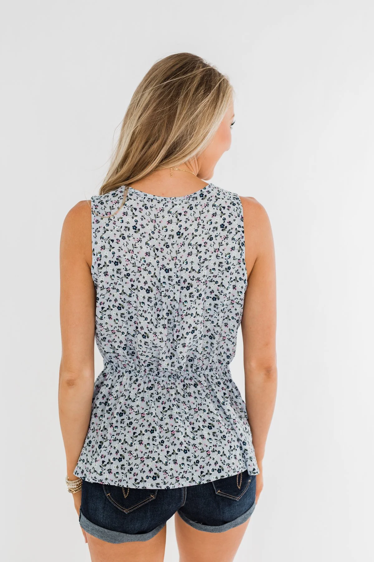 Two Steps Forward Sleeveless Wrap Blouse- Powder Blue - Image 9
