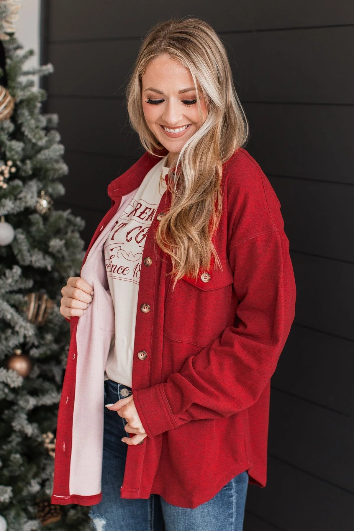 Typical Feelings Knit Button Top- Red - Image 5