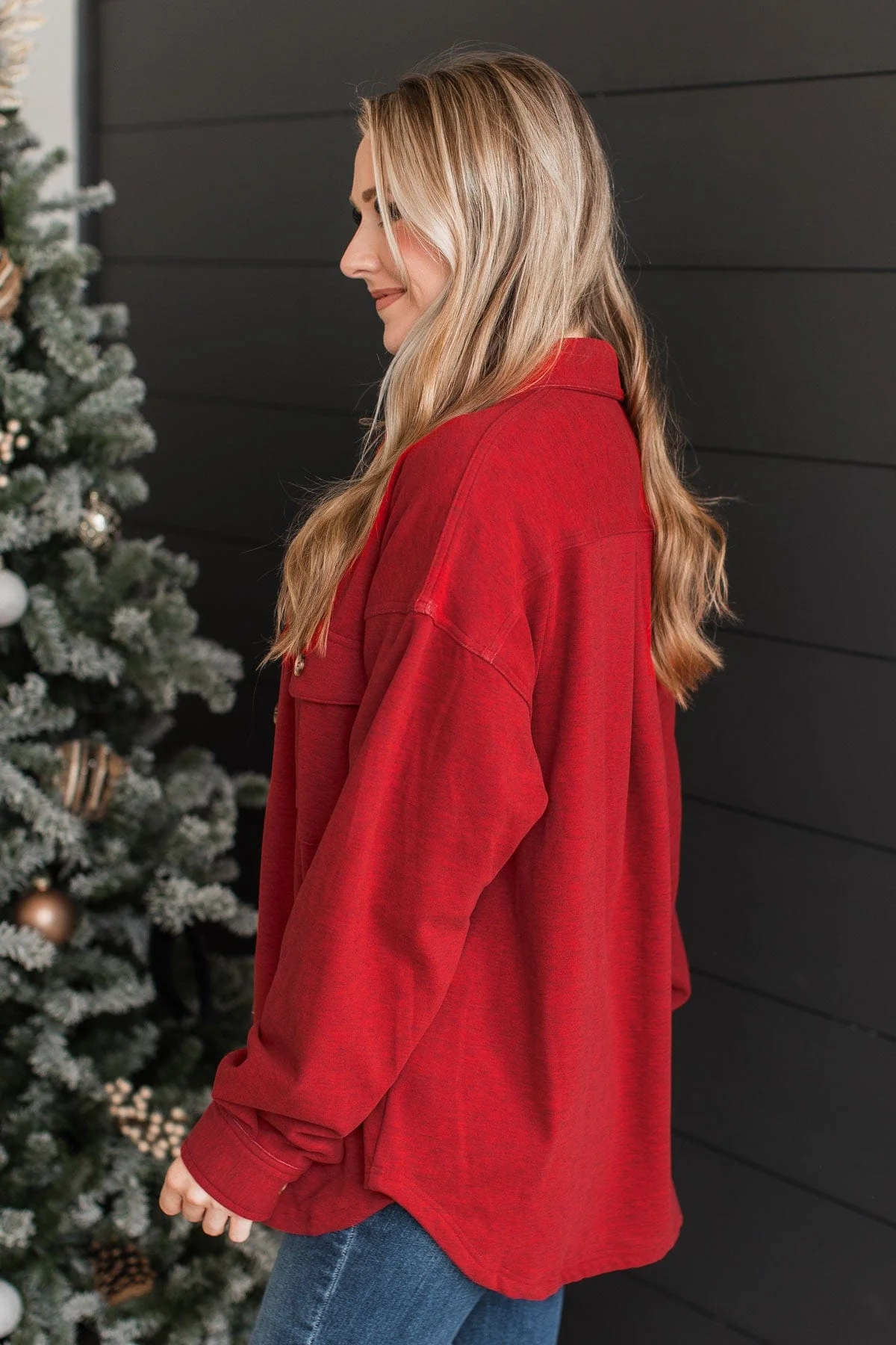 Typical Feelings Knit Button Top- Red - Image 6