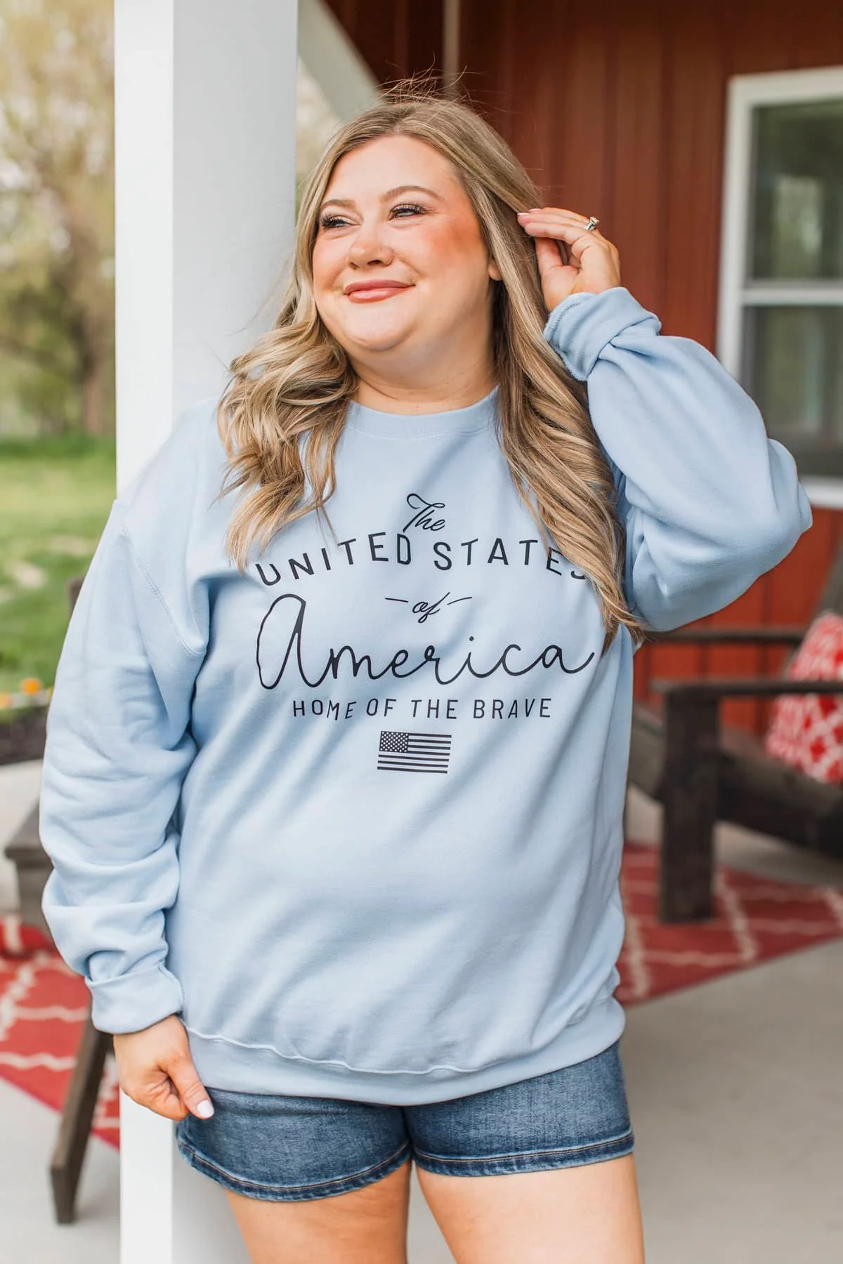"U.S.A. Home Of The Brave" Crew Neck- Light Blue - Image 3